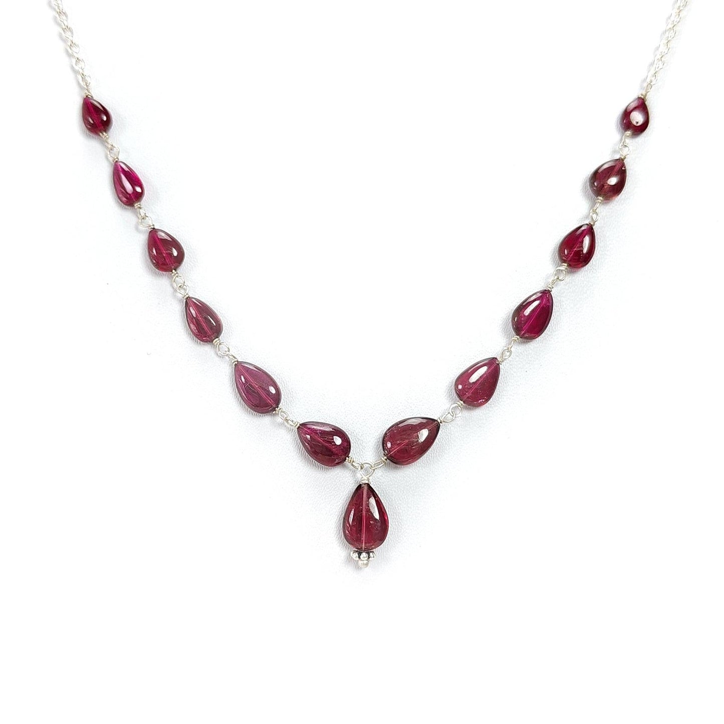 Rubellite Pink Tourmaline Beads Chain Necklace: 34.50cts Natural Untreated Tourmaline 925 Sterling Silver Plain Oval 6*4.5mm - 9*7mm 20"