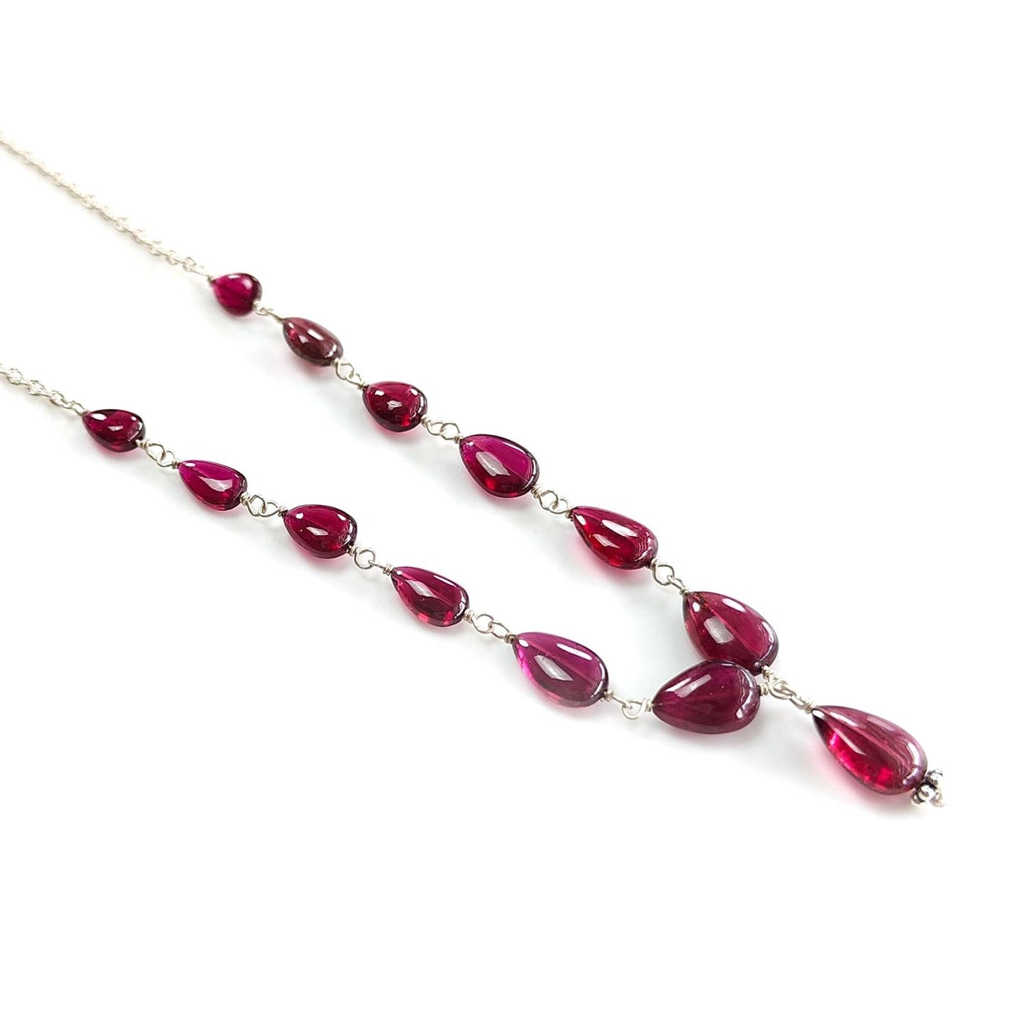 Rubellite Pink Tourmaline Beads Chain Necklace: 34.50cts Natural Untreated Tourmaline 925 Sterling Silver Plain Oval 6*4.5mm - 9*7mm 20"
