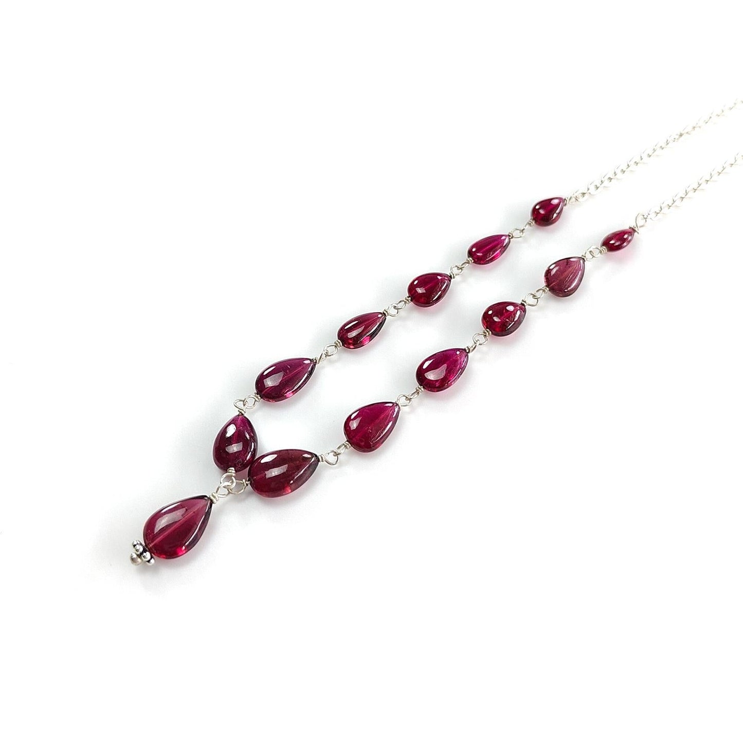 Rubellite Pink Tourmaline Beads Chain Necklace: 34.50cts Natural Untreated Tourmaline 925 Sterling Silver Plain Oval 6*4.5mm - 9*7mm 20"