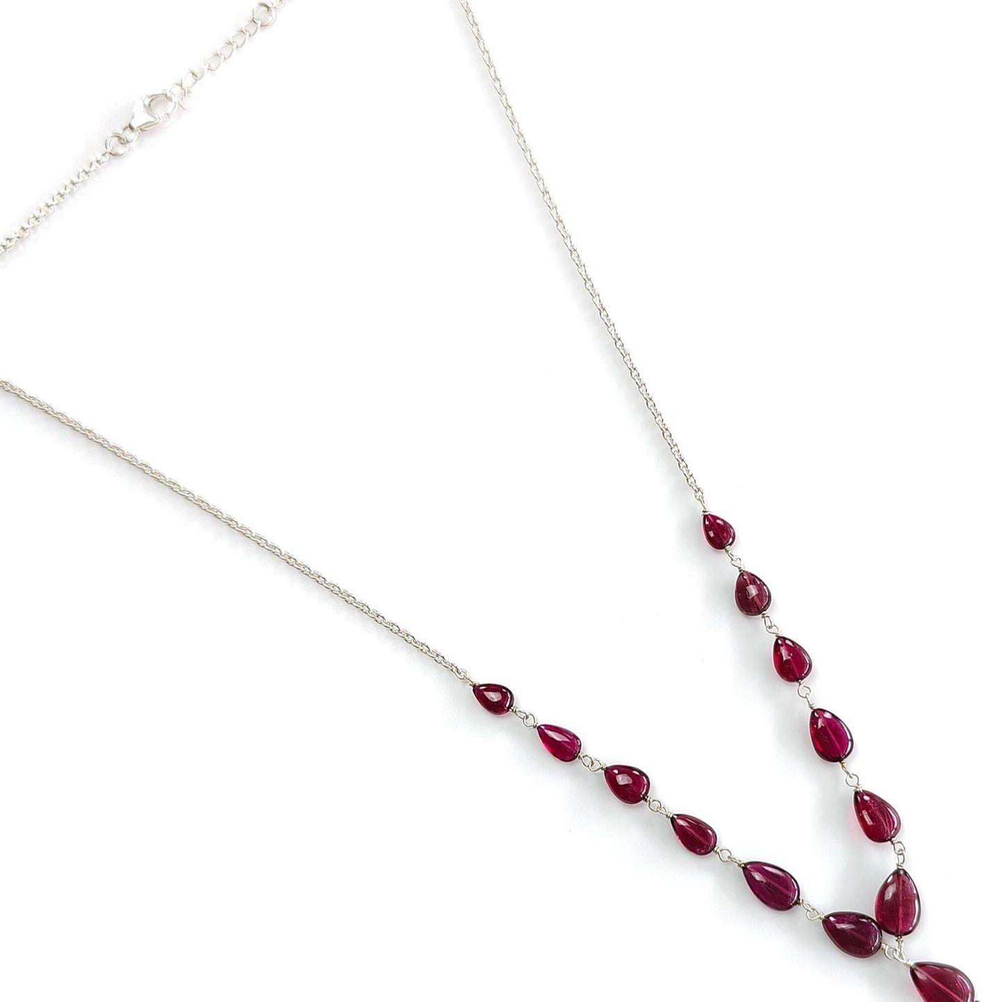Rubellite Pink Tourmaline Beads Chain Necklace: 34.50cts Natural Untreated Tourmaline 925 Sterling Silver Plain Oval 6*4.5mm - 9*7mm 20"