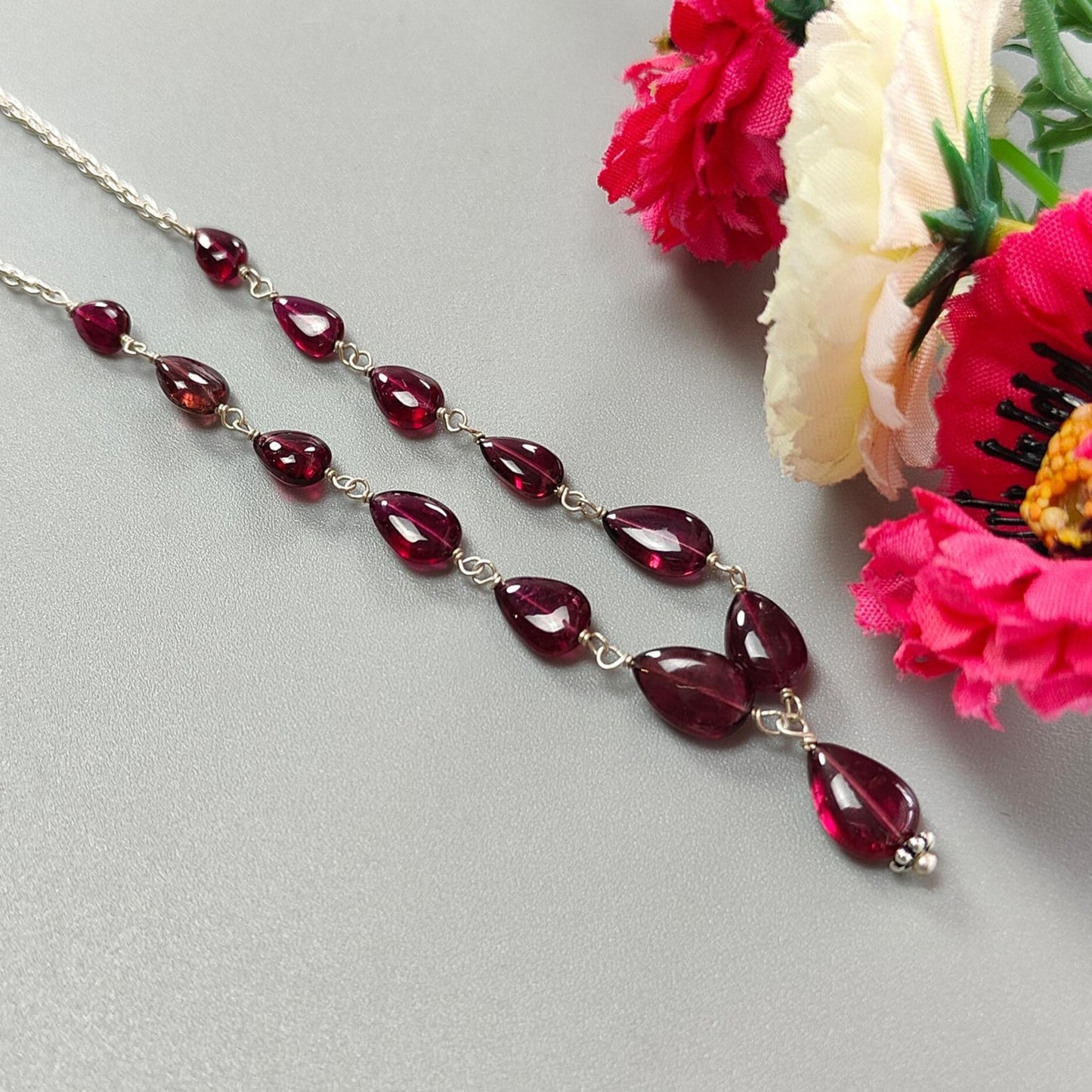 Rubellite Pink Tourmaline Beads Chain Necklace: 34.50cts Natural Untreated Tourmaline 925 Sterling Silver Plain Oval 6*4.5mm - 9*7mm 20"