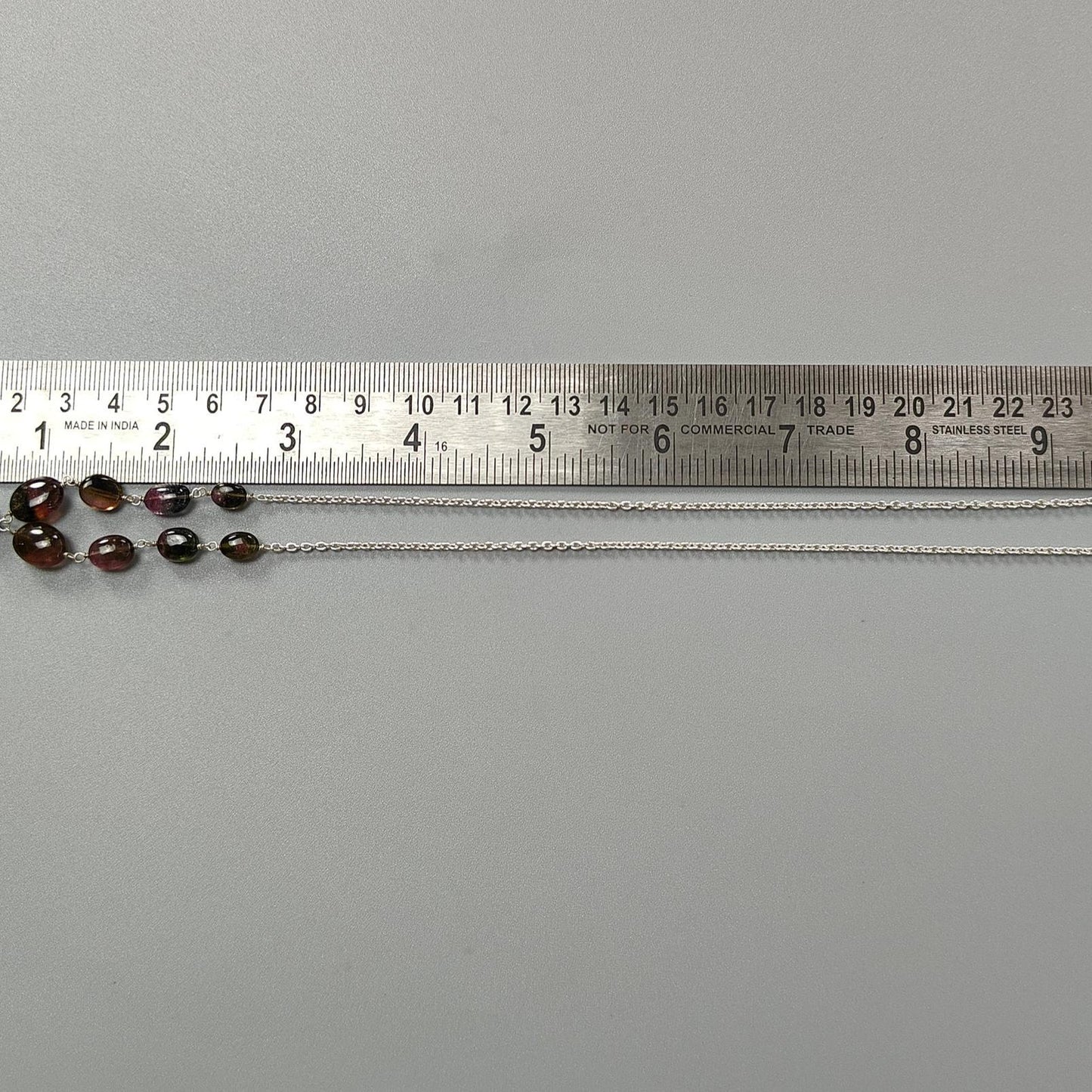 Watermelon Tourmaline Beads Chain Necklace: 49.20cts Natural Untreated Tourmaline 925 Sterling Silver Plain Oval 7*6.5mm - 15*12mm 21"