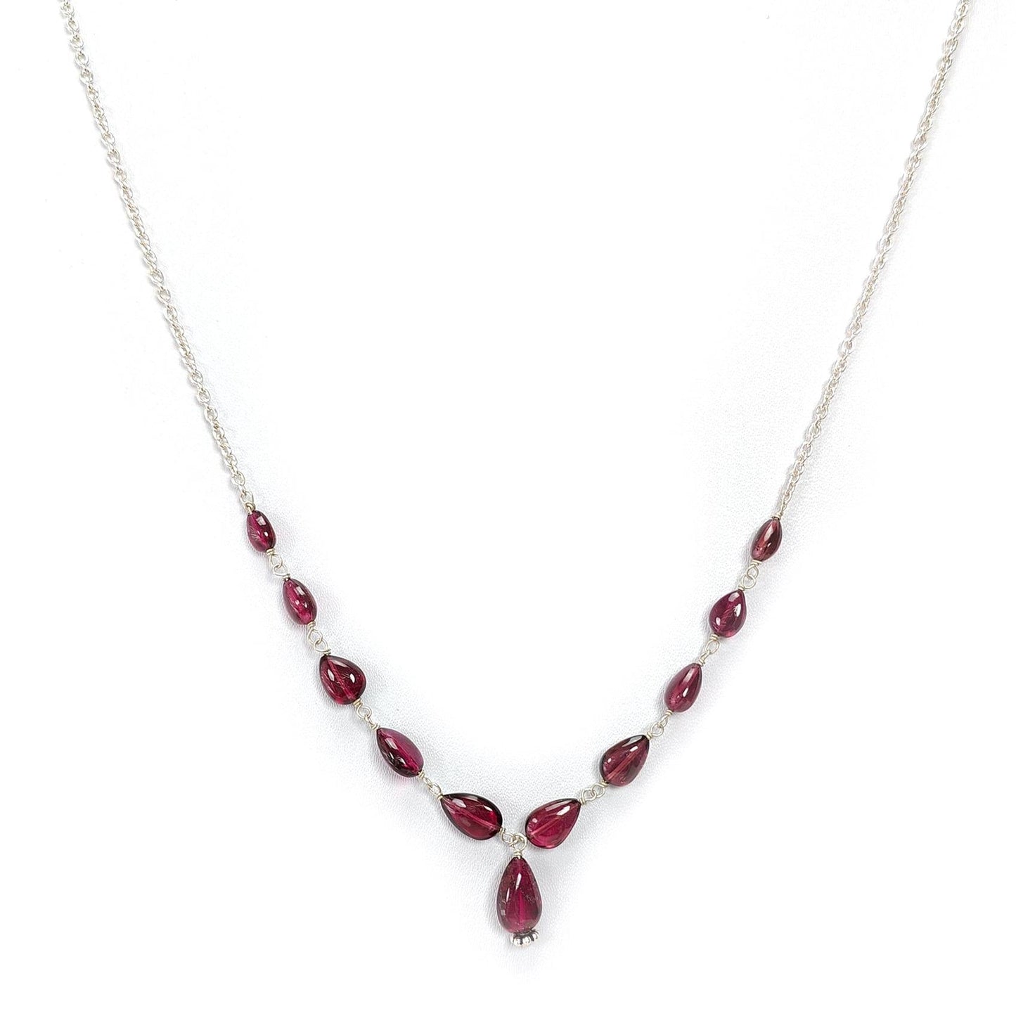 Rubellite Tourmaline Necklace: 32.00cts Natural Untreated Pink Tourmaline 925 Sterling Silver Plain Pear 5*4mm - 9*6mm 20"