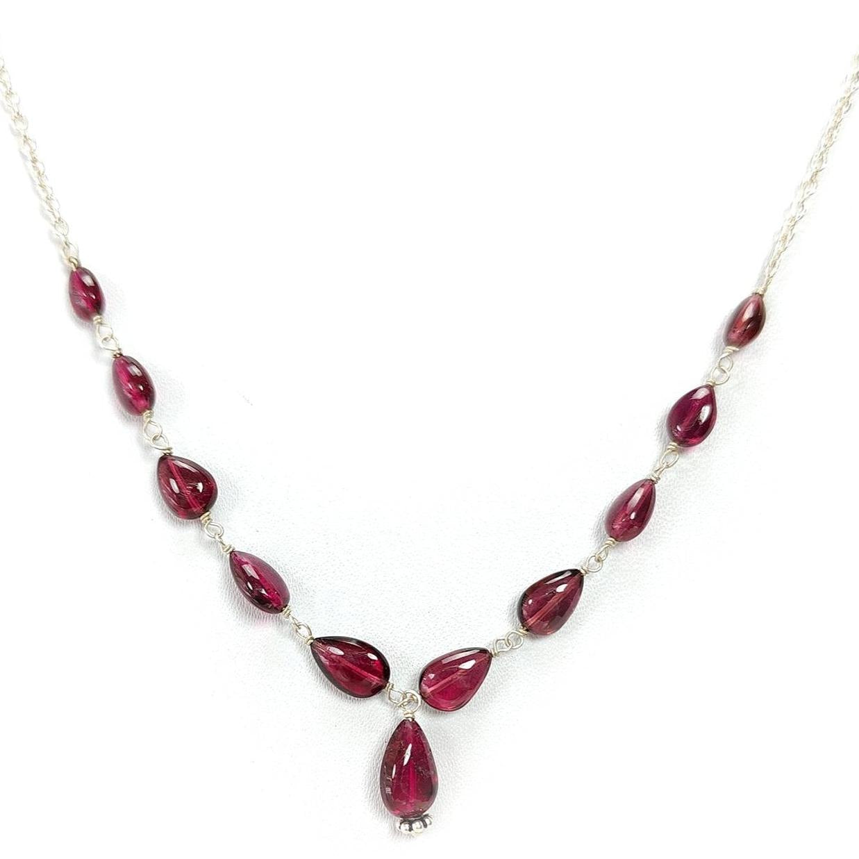Rubellite Tourmaline Necklace: 32.00cts Natural Untreated Pink Tourmaline 925 Sterling Silver Plain Pear 5*4mm - 9*6mm 20"