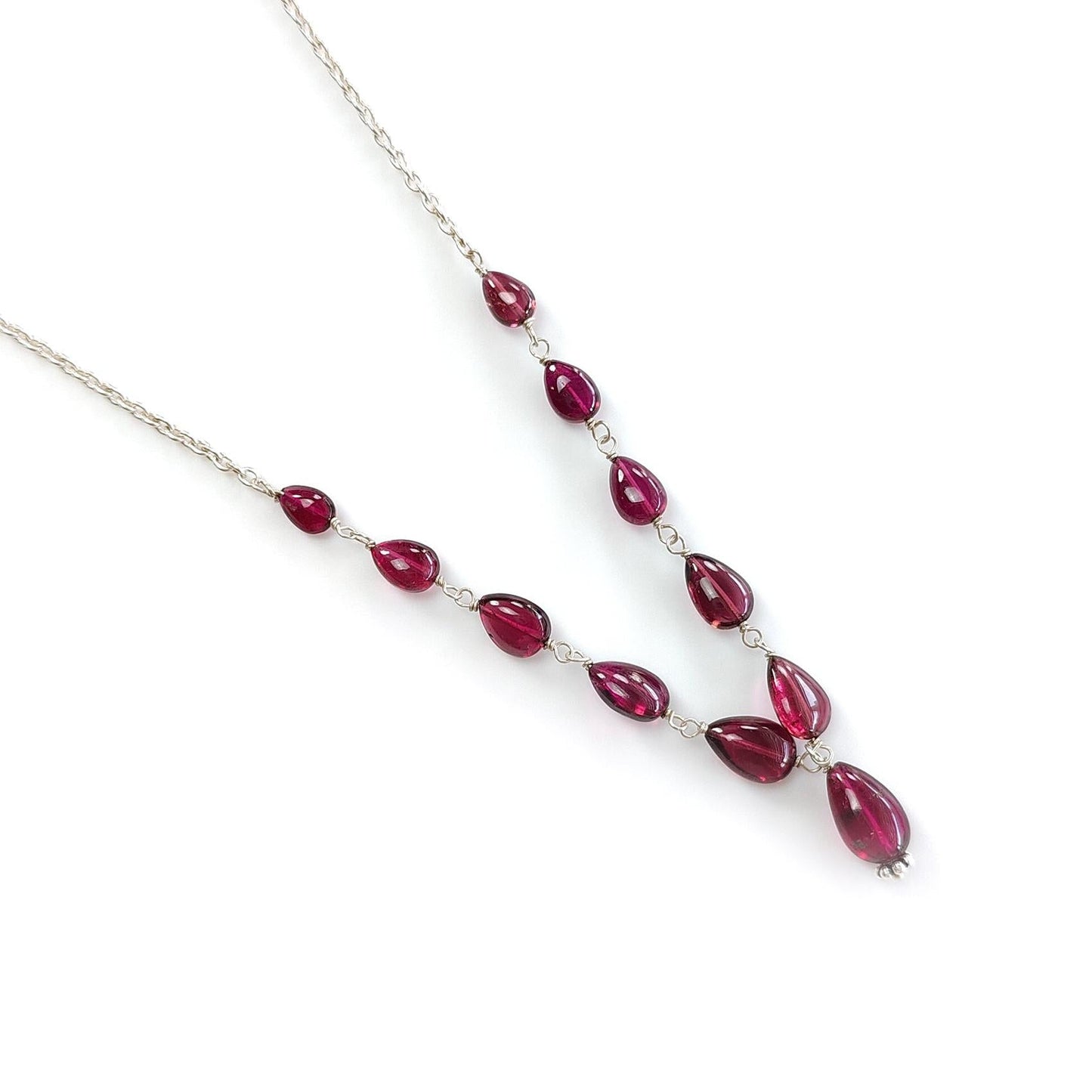 Rubellite Tourmaline Necklace: 32.00cts Natural Untreated Pink Tourmaline 925 Sterling Silver Plain Pear 5*4mm - 9*6mm 20"