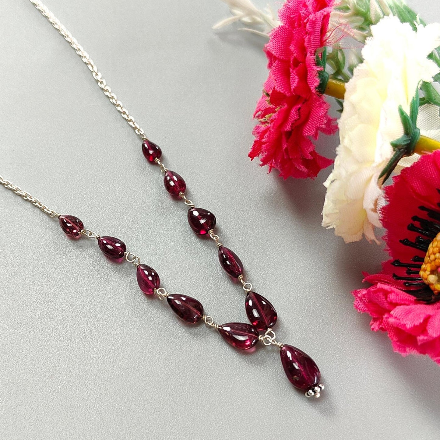 Rubellite Tourmaline Necklace: 32.00cts Natural Untreated Pink Tourmaline 925 Sterling Silver Plain Pear 5*4mm - 9*6mm 20"