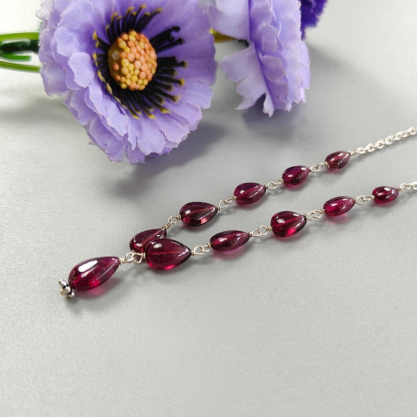 Rubellite Tourmaline Necklace: 32.00cts Natural Untreated Pink Tourmaline 925 Sterling Silver Plain Pear 5*4mm - 9*6mm 20"