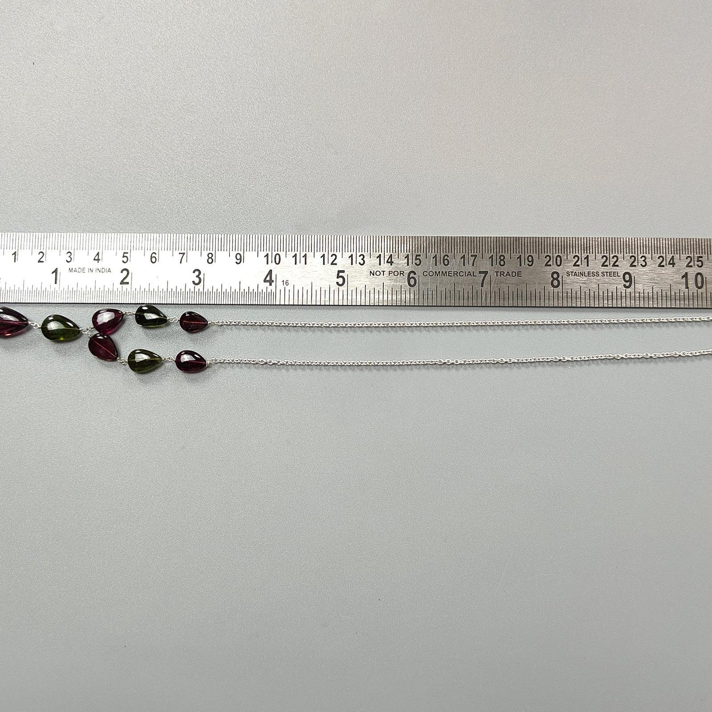 Watermelon Rubellite Tourmaline Beads Chain Necklace: 50.50cts Natural Untreated Tourmaline 925 Silver Plain Oval 9*7.5mm - 15*11mm 22"