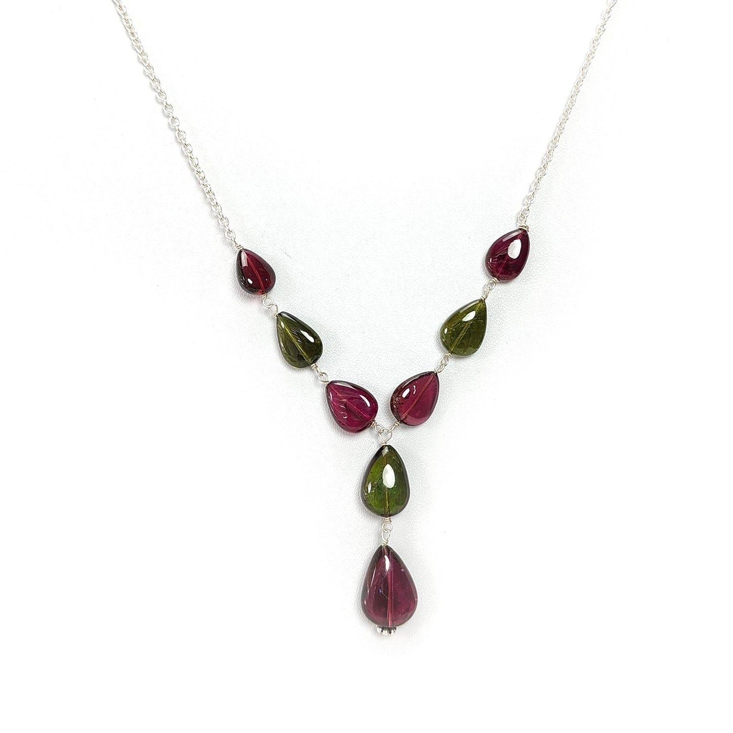Watermelon Rubellite Tourmaline Beads Chain Necklace: 50.50cts Natural Untreated Tourmaline 925 Silver Plain Oval 9*7.5mm - 15*11mm 22"