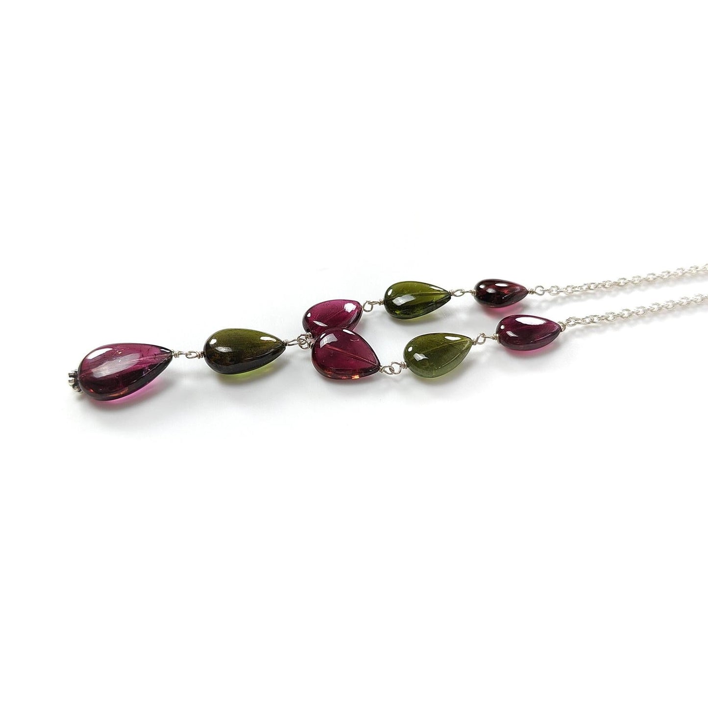 Watermelon Rubellite Tourmaline Beads Chain Necklace: 50.50cts Natural Untreated Tourmaline 925 Silver Plain Oval 9*7.5mm - 15*11mm 22"