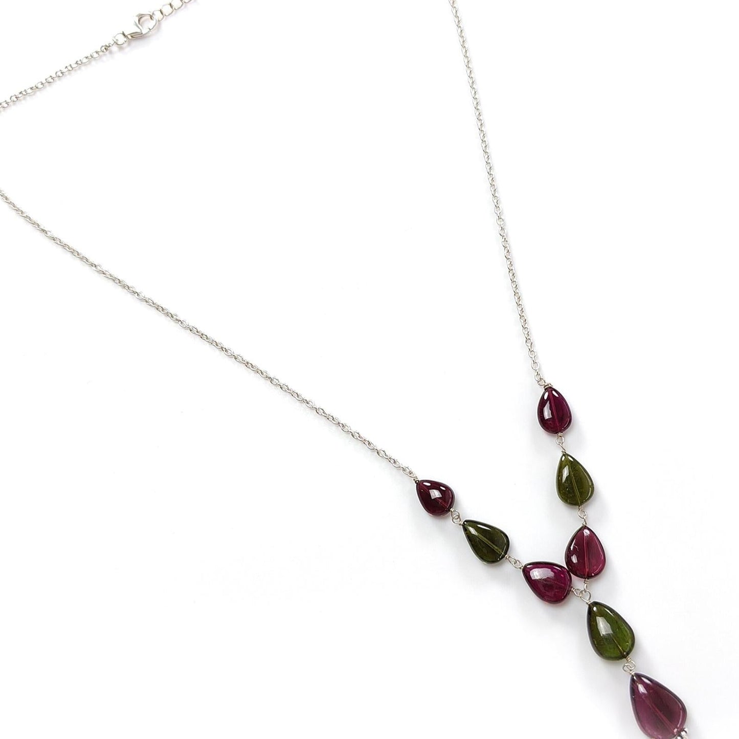 Watermelon Rubellite Tourmaline Beads Chain Necklace: 50.50cts Natural Untreated Tourmaline 925 Silver Plain Oval 9*7.5mm - 15*11mm 22"
