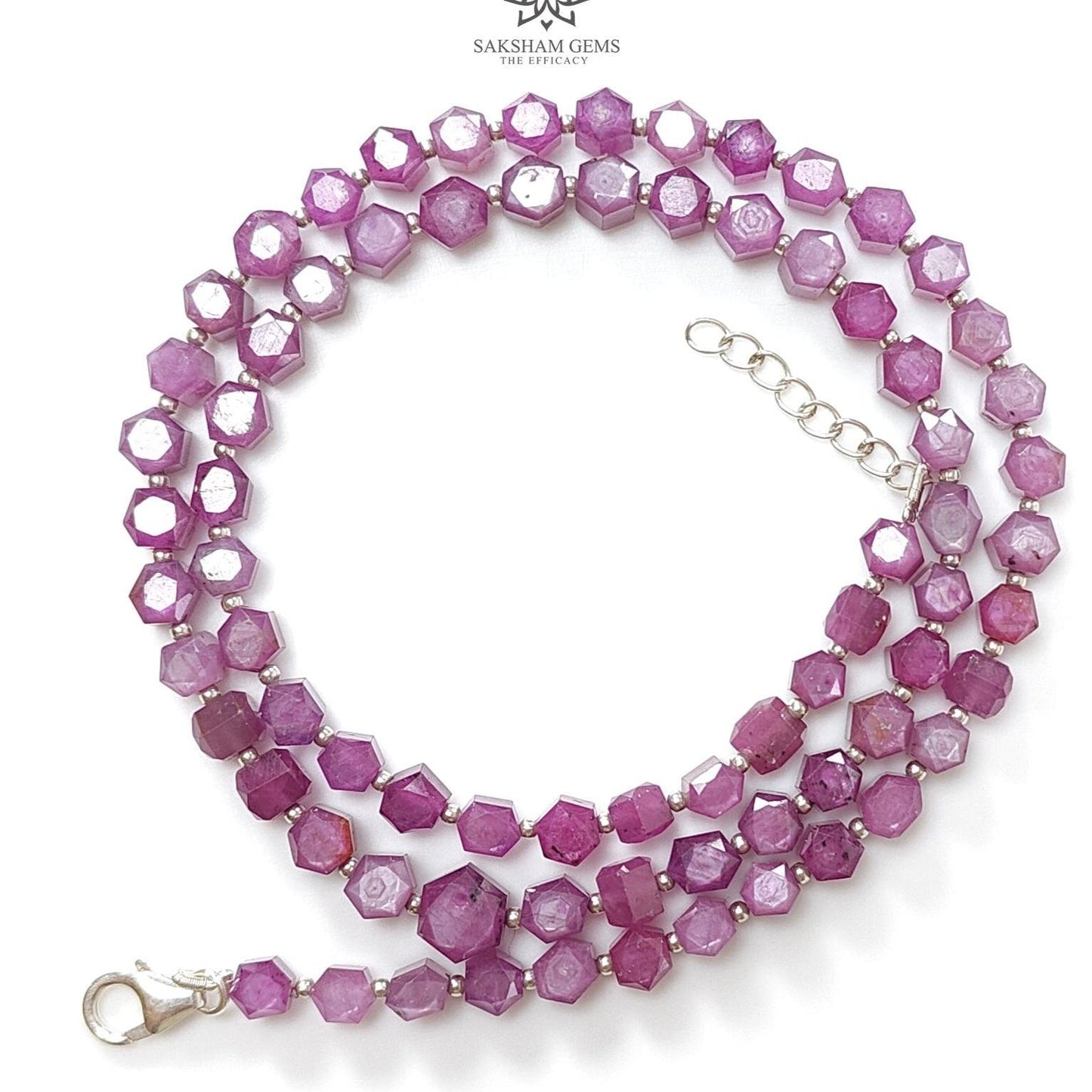 Raspberry Ruby Faceted Beads Necklace 126.40cts