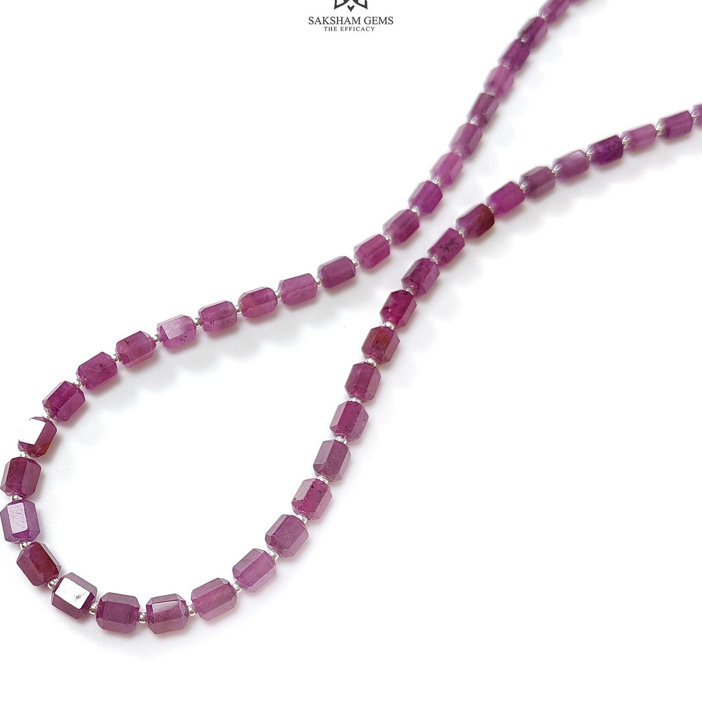Raspberry Purple Ruby Faceted Beads Necklace: 94.05cts Natural Untreated Ruby 925 Sterling Silver Fancy Shape 6mm 16"