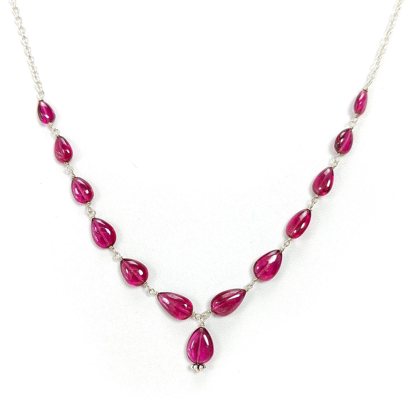 Rubellite Tourmaline Necklace: 34.35cts Natural Untreated Pink Tourmaline 925 Sterling Silver Plain Pear 6*5mm - 9*7mm 20"