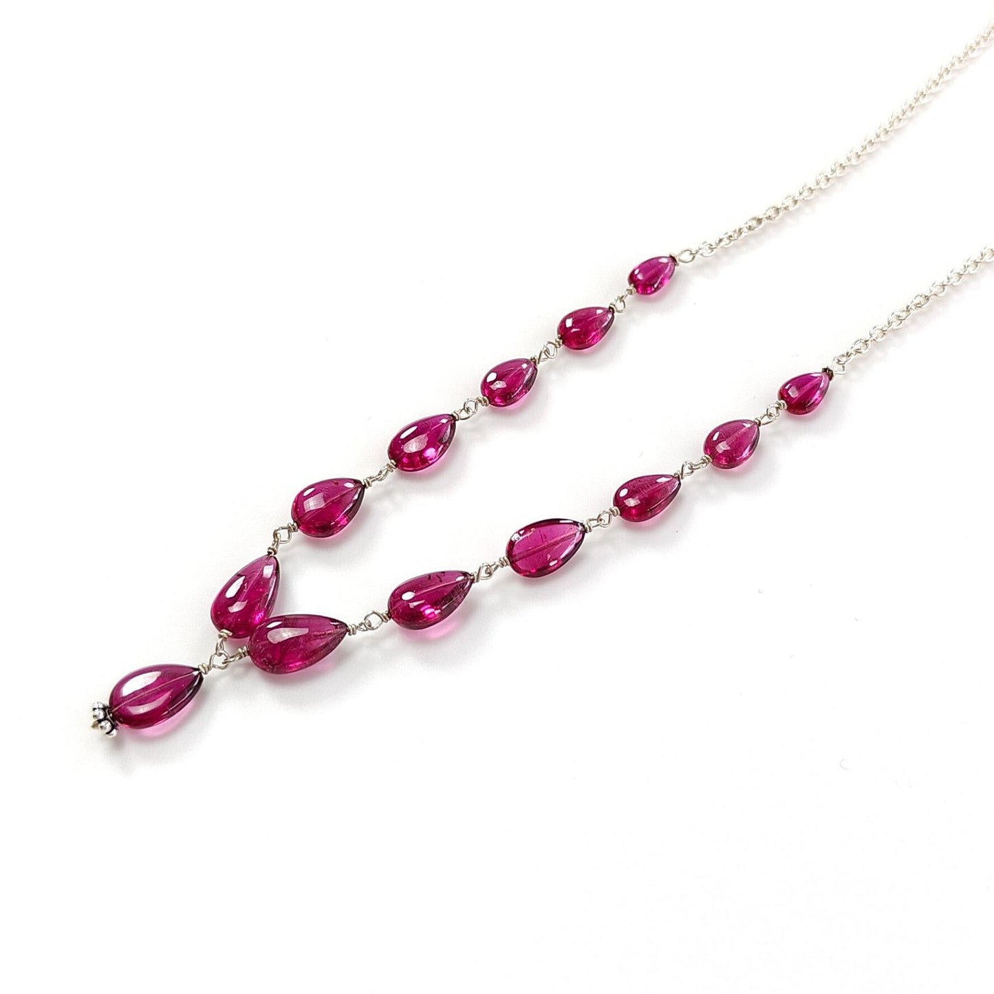 Rubellite Tourmaline Necklace: 34.35cts Natural Untreated Pink Tourmaline 925 Sterling Silver Plain Pear 6*5mm - 9*7mm 20"
