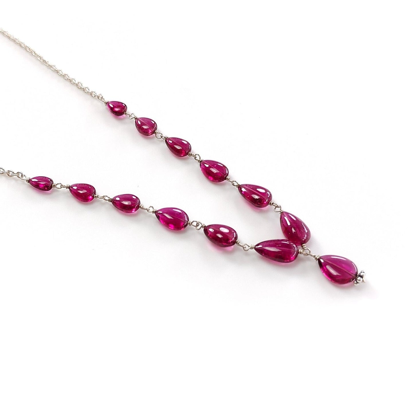 Rubellite Tourmaline Necklace: 34.35cts Natural Untreated Pink Tourmaline 925 Sterling Silver Plain Pear 6*5mm - 9*7mm 20"