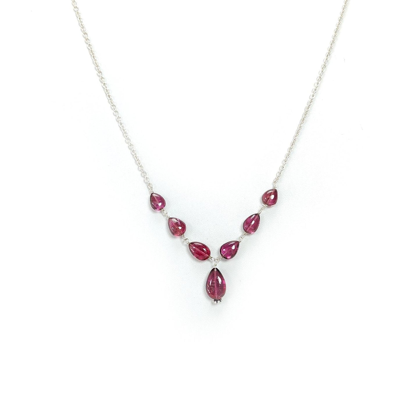 Rubellite Tourmaline Necklace: 36.00cts Natural Pink Tourmaline 925 Sterling Silver Plain Pear 8*6mm - 12*8mm 21"