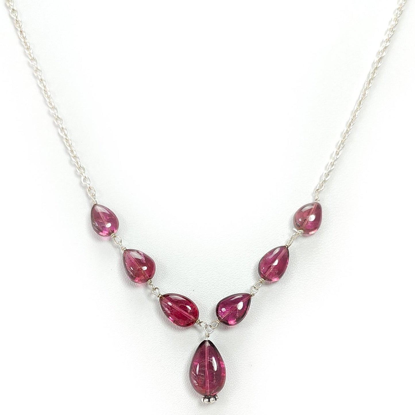 Rubellite Tourmaline Necklace: 36.00cts Natural Pink Tourmaline 925 Sterling Silver Plain Pear 8*6mm - 12*8mm 21"