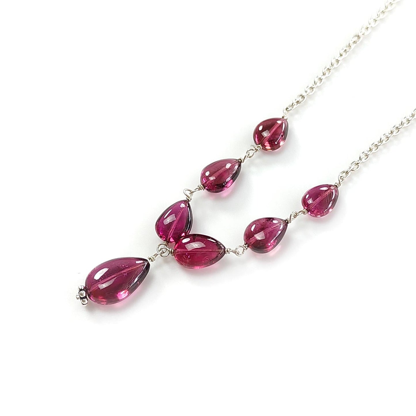 Rubellite Tourmaline Necklace: 36.00cts Natural Pink Tourmaline 925 Sterling Silver Plain Pear 8*6mm - 12*8mm 21"