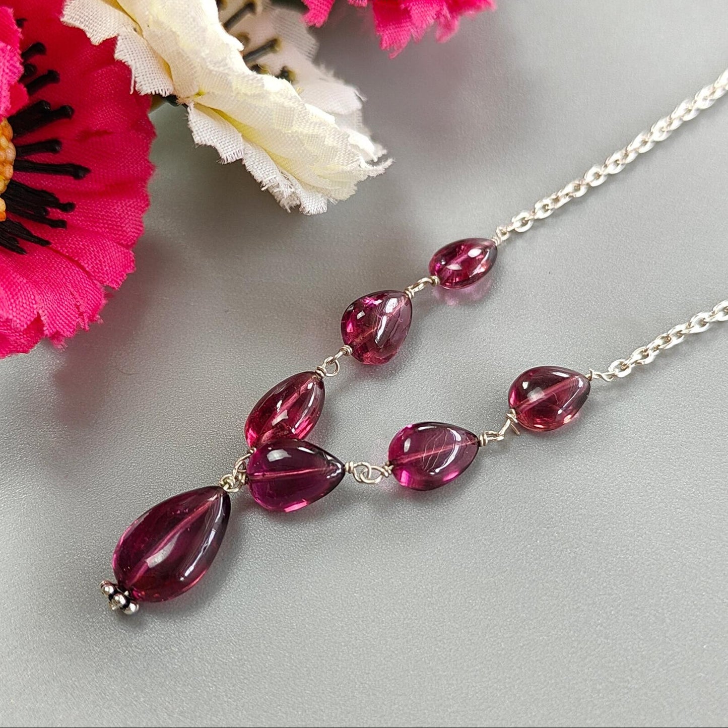 Rubellite Tourmaline Necklace: 36.00cts Natural Pink Tourmaline 925 Sterling Silver Plain Pear 8*6mm - 12*8mm 21"
