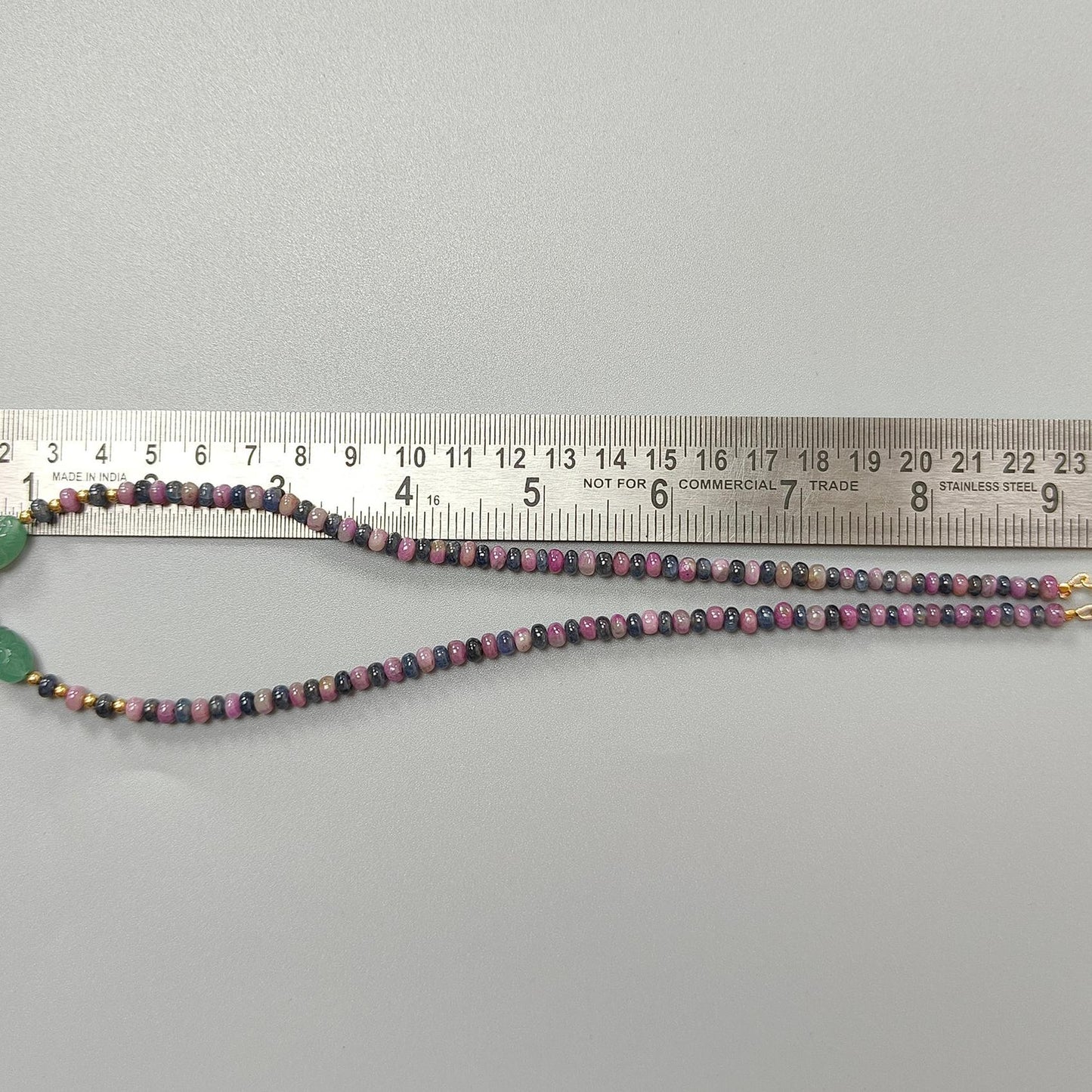 Zoisite Ruby & Blue Sapphire Gemstone Beads Necklace: 24.81gms Natural Quartzite, Blue Chalcedony Plain Rondelle Brass Necklace 4mm-5mm 18"