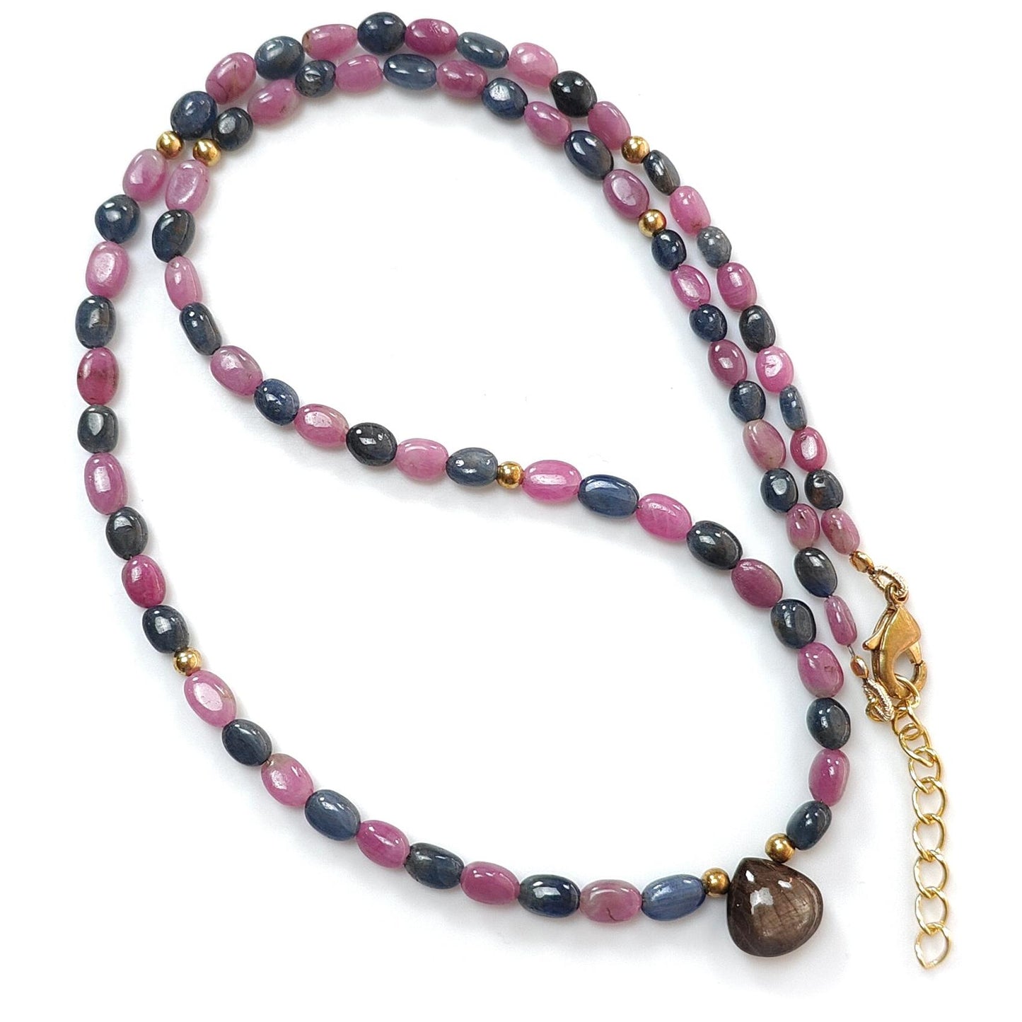 Pink, Blue & Golden Sapphire Gemstone Beads Necklace: Natural Untreated Unheated Sapphire Plain Oval Heart Shape Brass Necklace 18" 1 Strand