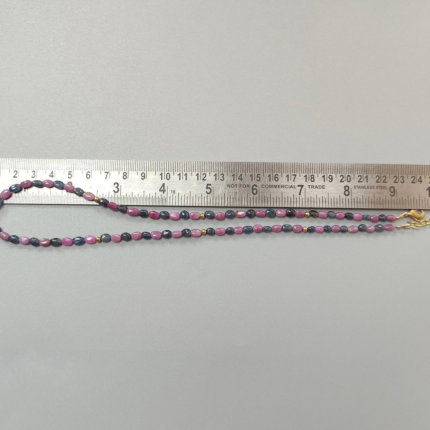 Pink, Blue & Golden Sapphire Gemstone Beads Necklace: Natural Untreated Unheated Sapphire Plain Oval Heart Shape Brass Necklace 18" 1 Strand