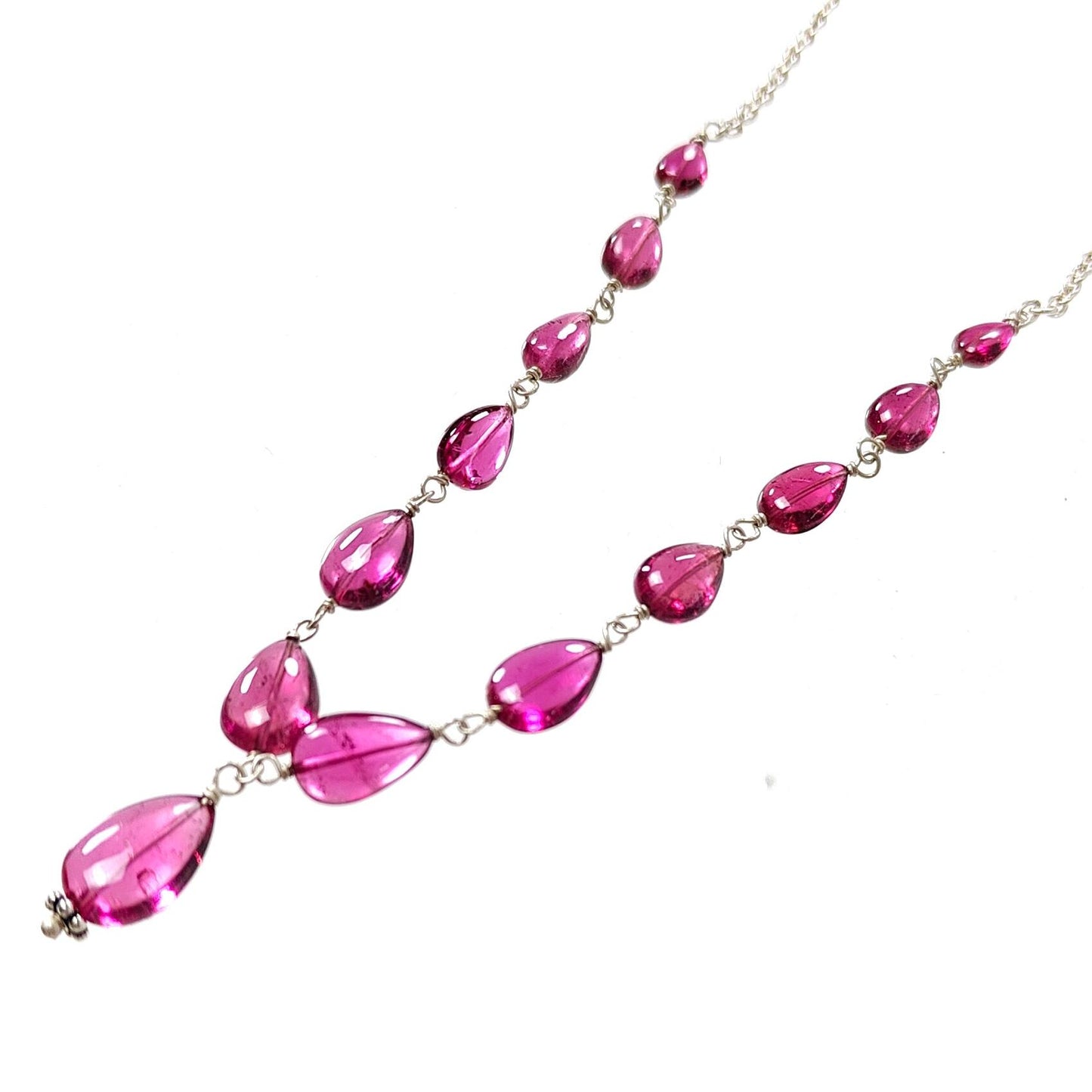 Rubellite Tourmaline Beads Chain Necklace: 37.40cts Natural Untreated Pink Tourmaline 925 Sterling Silver Plain Pear 5*4mm - 11*8mm 21"