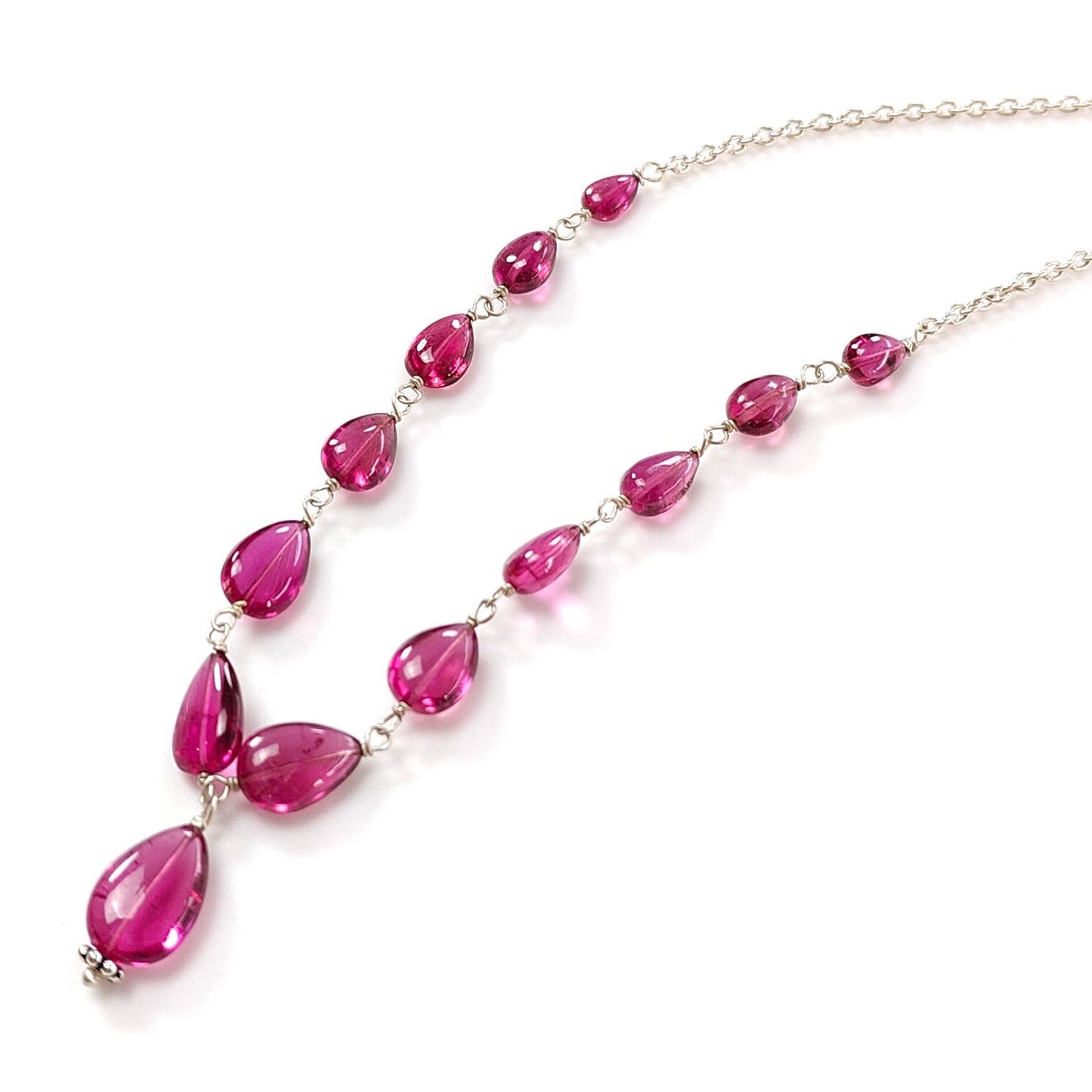 Rubellite Tourmaline Beads Chain Necklace: 37.40cts Natural Untreated Pink Tourmaline 925 Sterling Silver Plain Pear 5*4mm - 11*8mm 21"