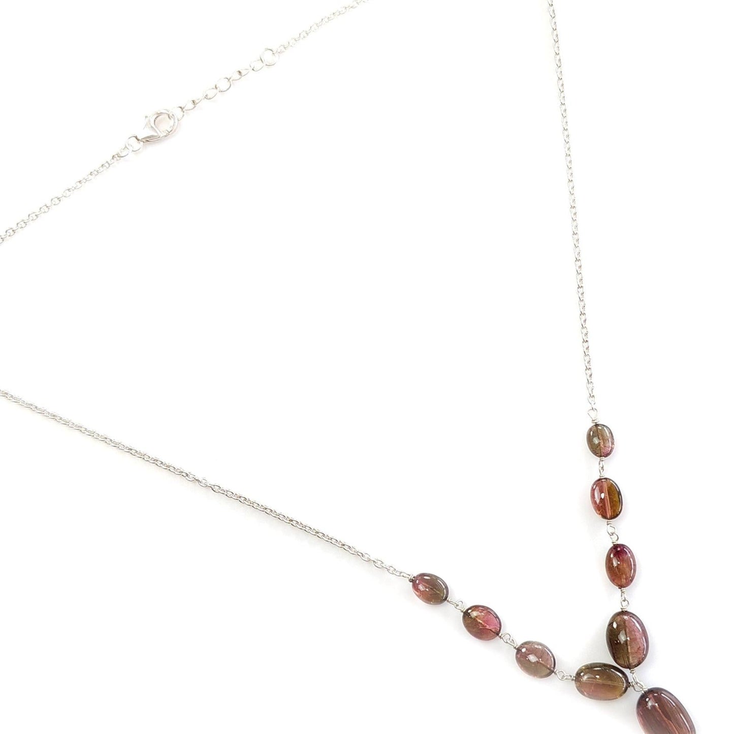 Watermelon Tourmaline Chain Necklace: 42.35cts Natural Untreated Tourmaline 925 Sterling Silver Plain Oval 7*6.5mm - 13*9mm 20"
