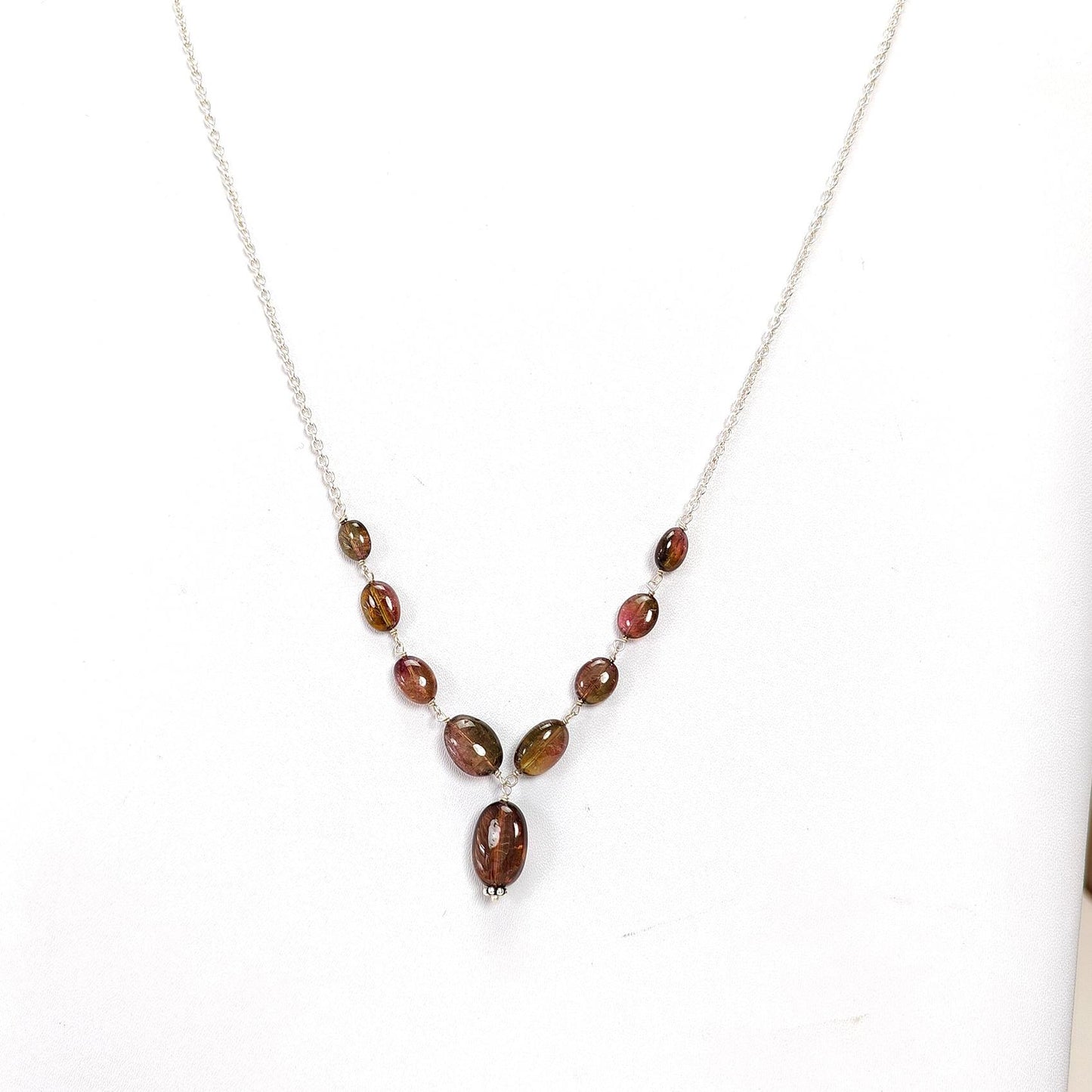 Watermelon Tourmaline Chain Necklace: 42.35cts Natural Untreated Tourmaline 925 Sterling Silver Plain Oval 7*6.5mm - 13*9mm 20"