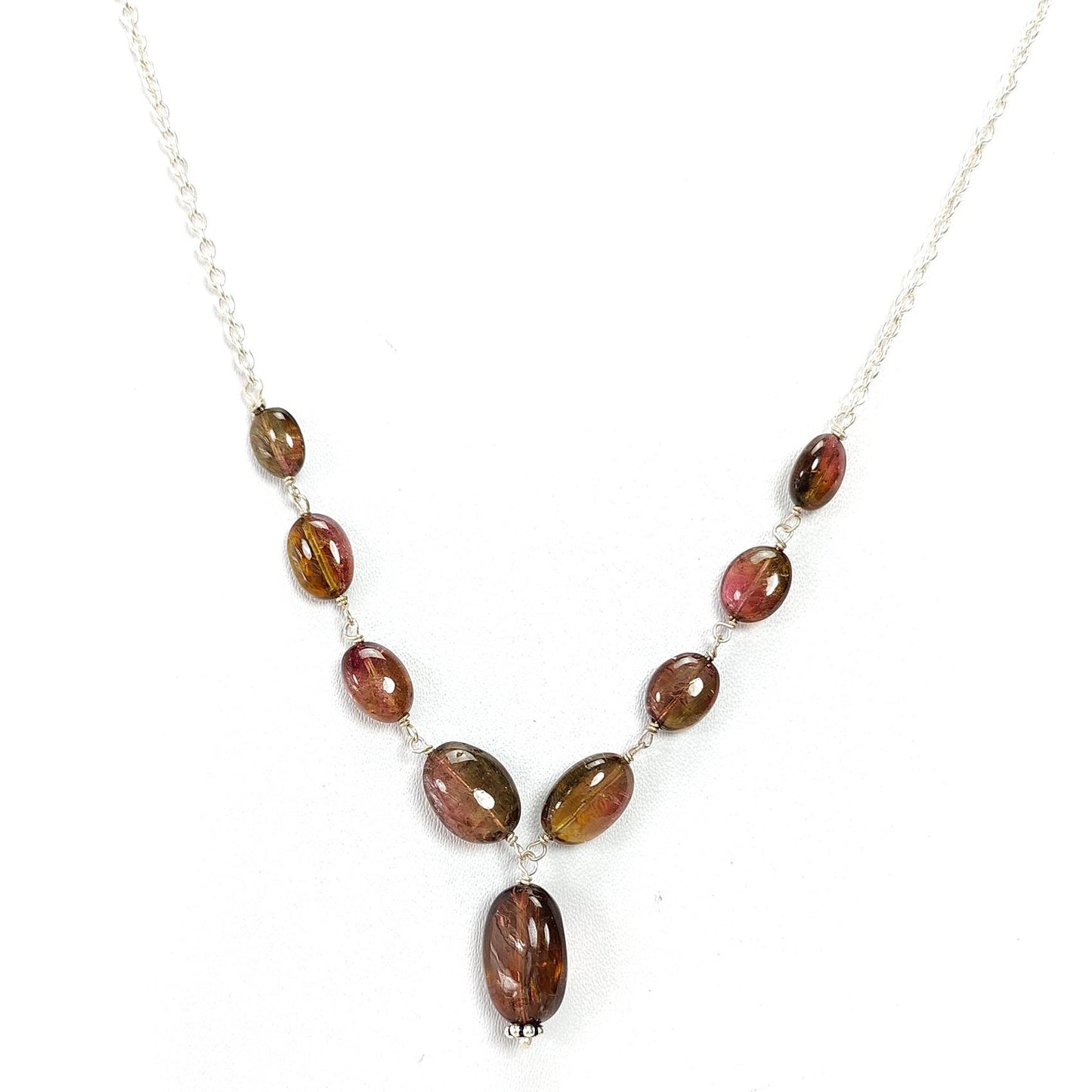 Watermelon Tourmaline Chain Necklace: 42.35cts Natural Untreated Tourmaline 925 Sterling Silver Plain Oval 7*6.5mm - 13*9mm 20"