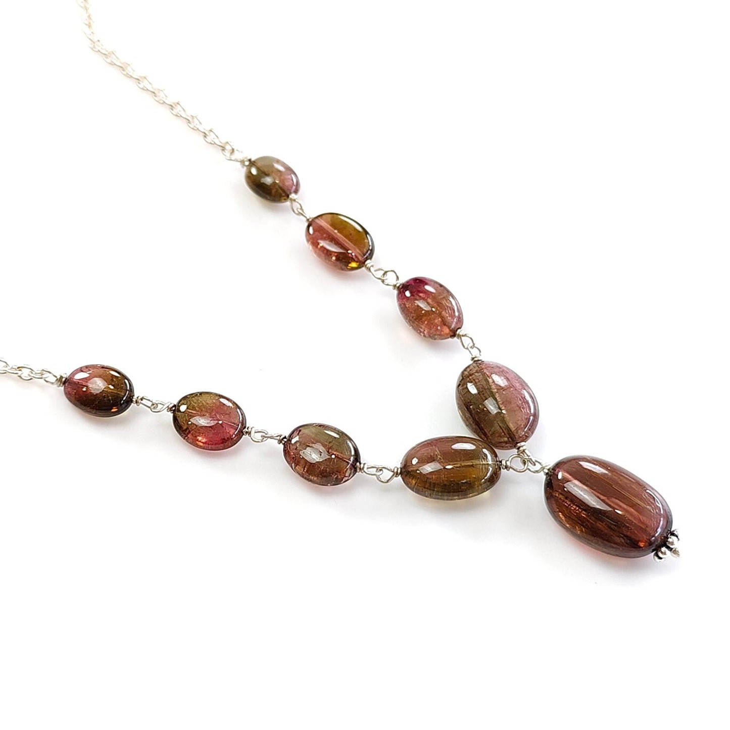 Watermelon Tourmaline Chain Necklace: 42.35cts Natural Untreated Tourmaline 925 Sterling Silver Plain Oval 7*6.5mm - 13*9mm 20"