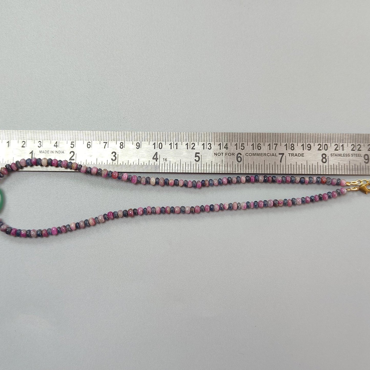 Zoisite Ruby & Blue Sapphire Gemstone Beads Necklace: Natural Untreated Ruby, Green Quartzite Plain Rondelle Brass Necklace 18" 1 Strand