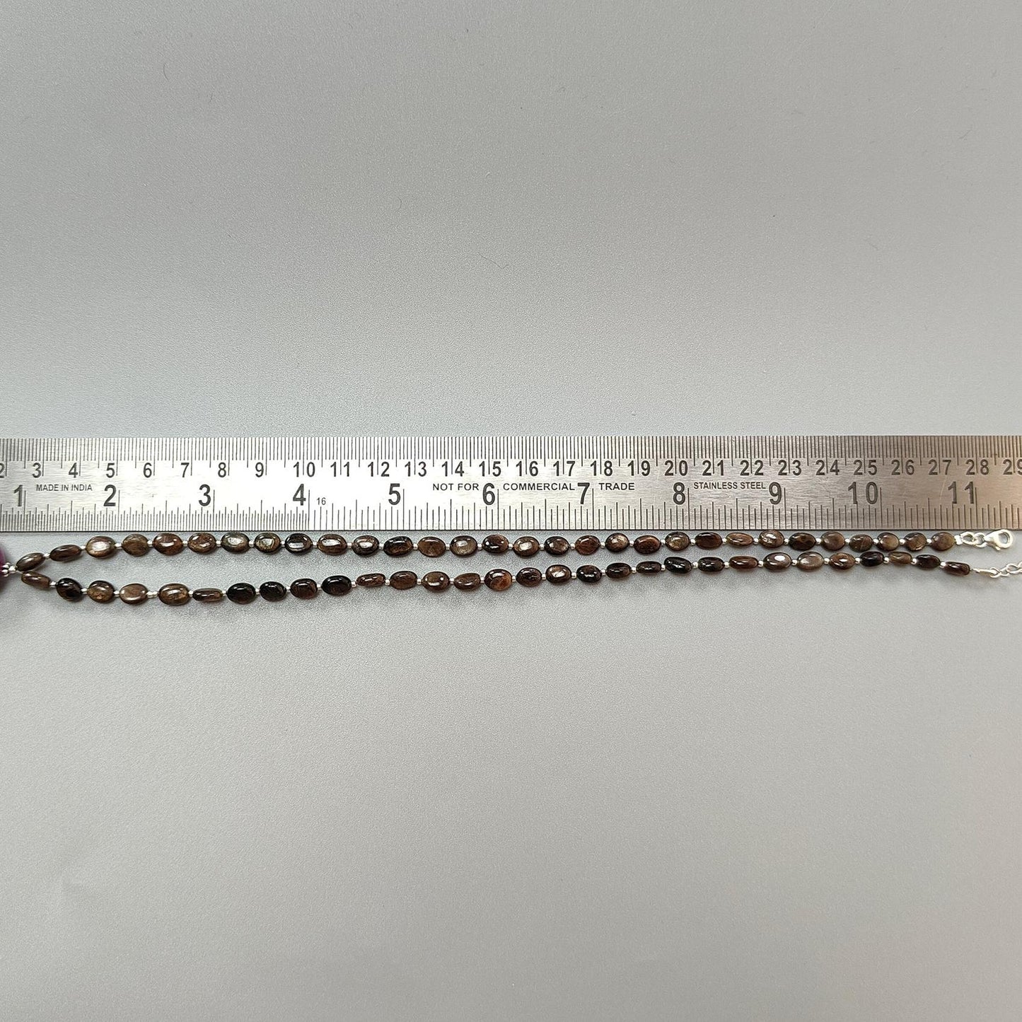 Golden Chocolate Sapphire Gemstone Beads Necklace: 29.10gms Natural Ruby, Sapphire Plain Oval 925 Silver Necklace 6*5mm - 8*6mm 22"