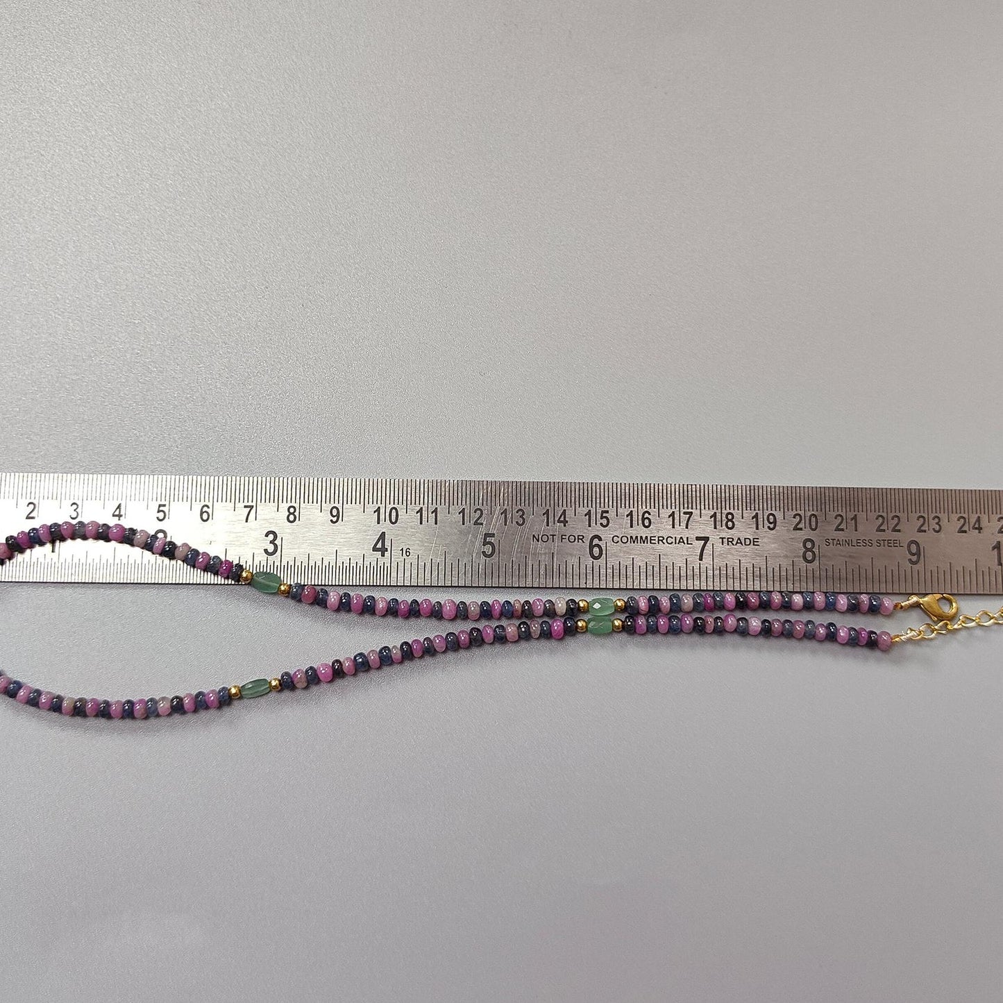 Zoisite Ruby & Blue Sapphire Gemstone Beads Necklace: Natural Untreated Ruby, Green Quartzite Plain Rondelle Brass Necklace 18" 1 Strand