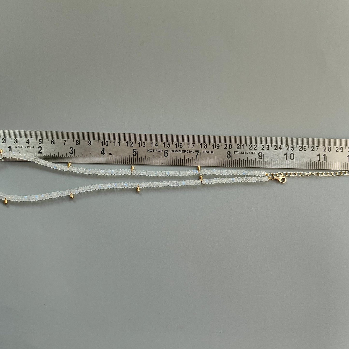Rainbow Moonstone Gemstone Beads Necklace: 16.44gms Natural Moonstone Plain Rondelle Brass Necklace 18.5" Necklace June Birthstone
