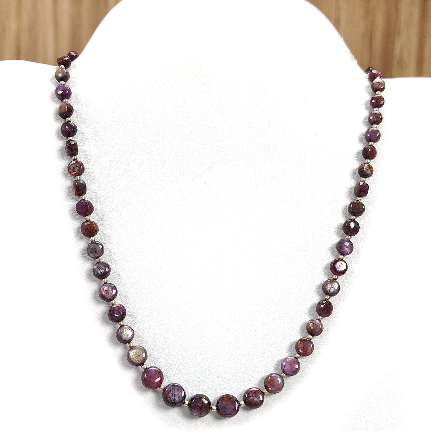 Pink Sapphire Gemstone Beads Necklace: 170.00cts Natural Untreated Raspberry Sapphire Plain Side Faceted Round Brass Necklace 4mm - 9mm 20"