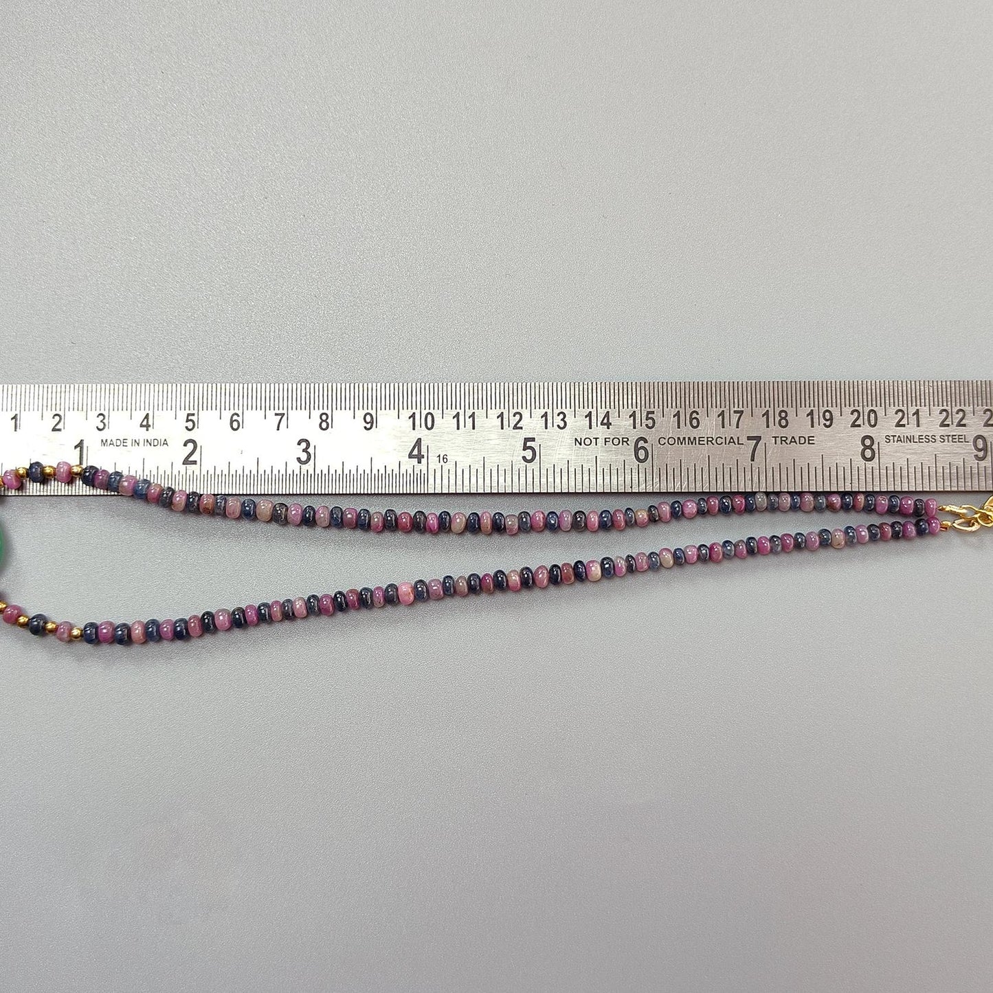 Zoisite Ruby & Blue Sapphire Gemstone Beads Necklace: Natural Untreated Ruby, Green Quartzite Plain Rondelle Brass Necklace 18" 1 Strand