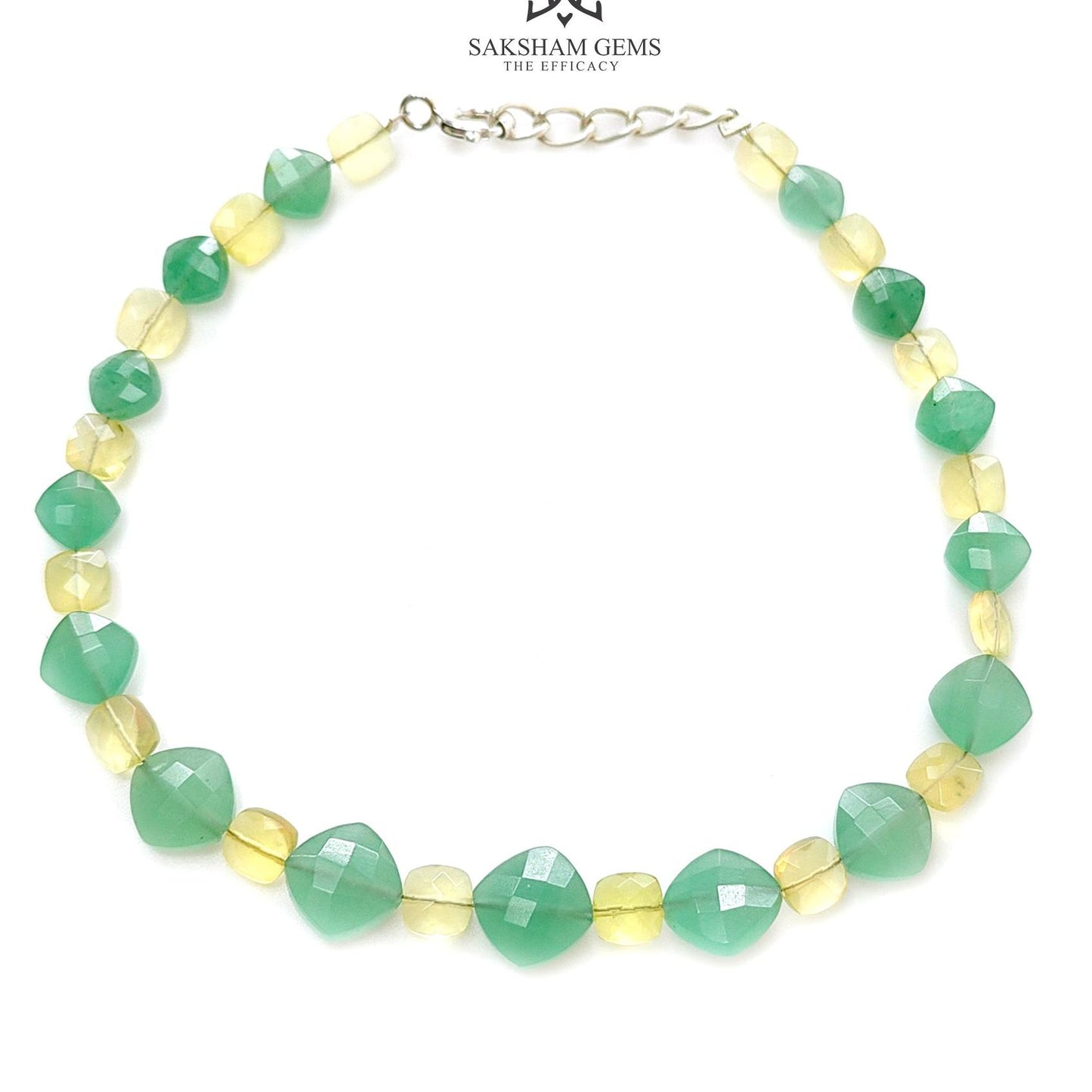 Quartzite & Yellow Opal Gemstone Beads Bracelet: 5.07gms Natural Untreated 925 Sterling Silver Checker Cut Beaded Bracelet 8"