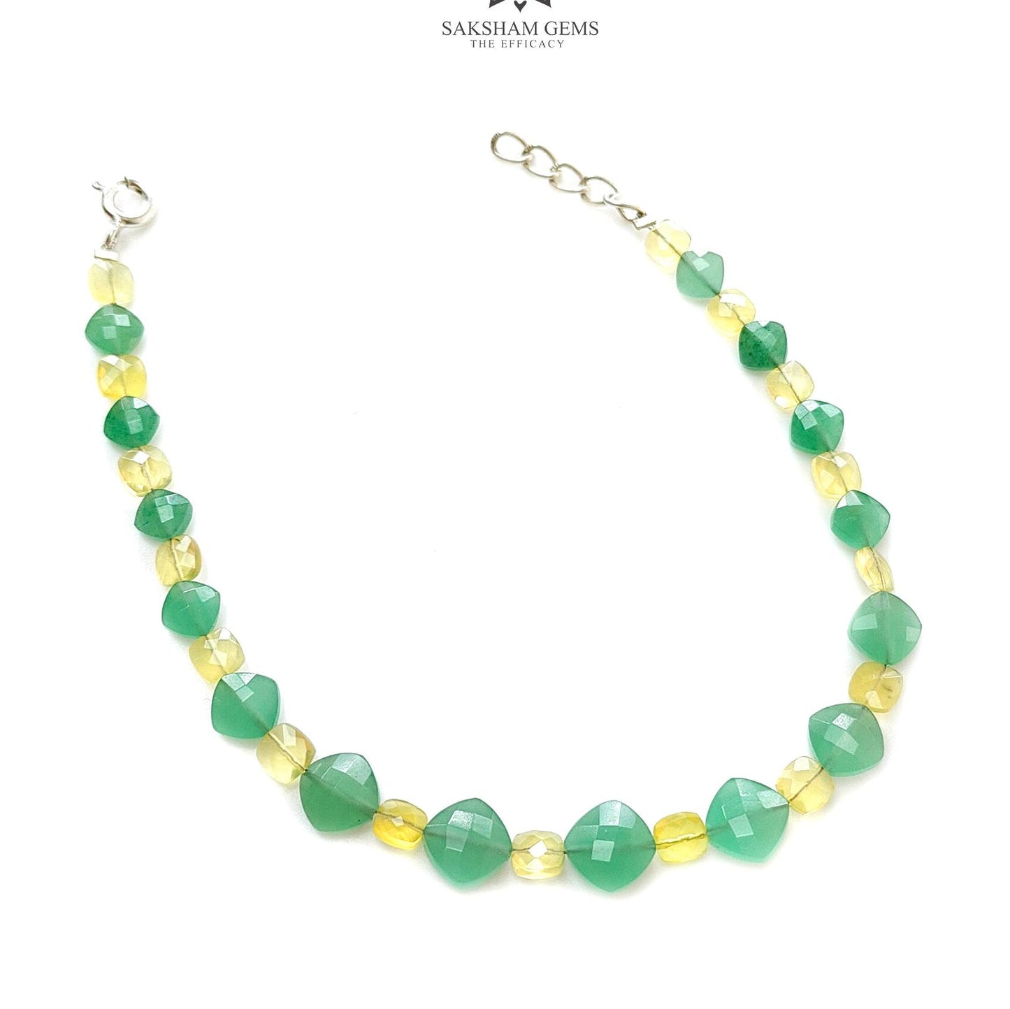 Quartzite & Yellow Opal Gemstone Beads Bracelet: 5.07gms Natural Untreated 925 Sterling Silver Checker Cut Beaded Bracelet 8"