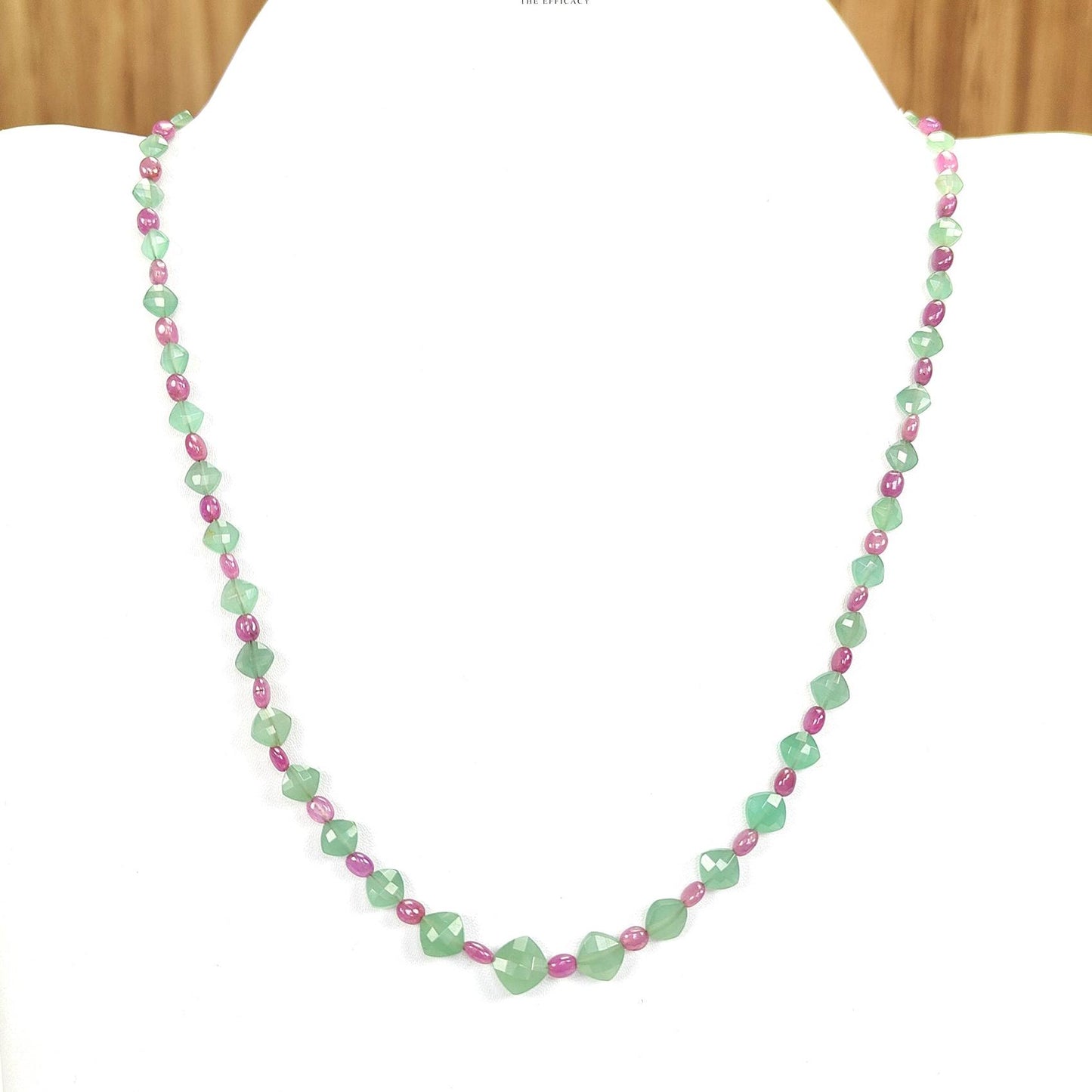Ruby & Quartz Beads Necklace : 12.08gms 925 Sterling Silver Purple Ruby Green Quartz Briolette Faceted Plain Oval Cushion Necklace 18"