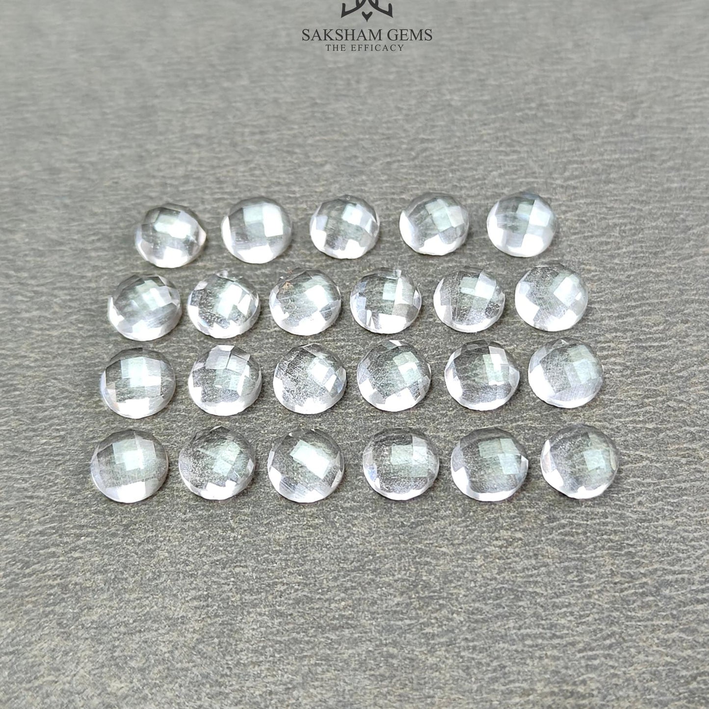 Crystal Quartz Gemstone Checker Cut : 13.70cts Natural White Quartz Gemstone Faceted Round Shape 5mm 23pcs Lot