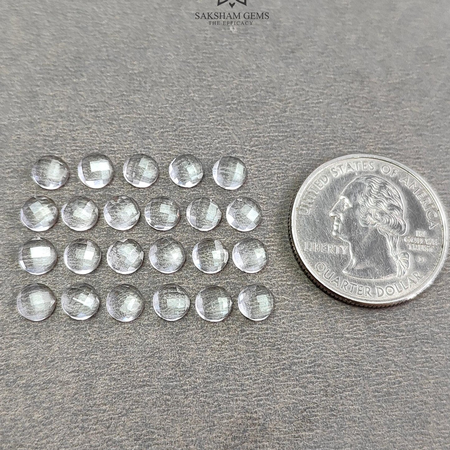 Crystal Quartz Gemstone Checker Cut : 13.70cts Natural White Quartz Gemstone Faceted Round Shape 5mm 23pcs Lot