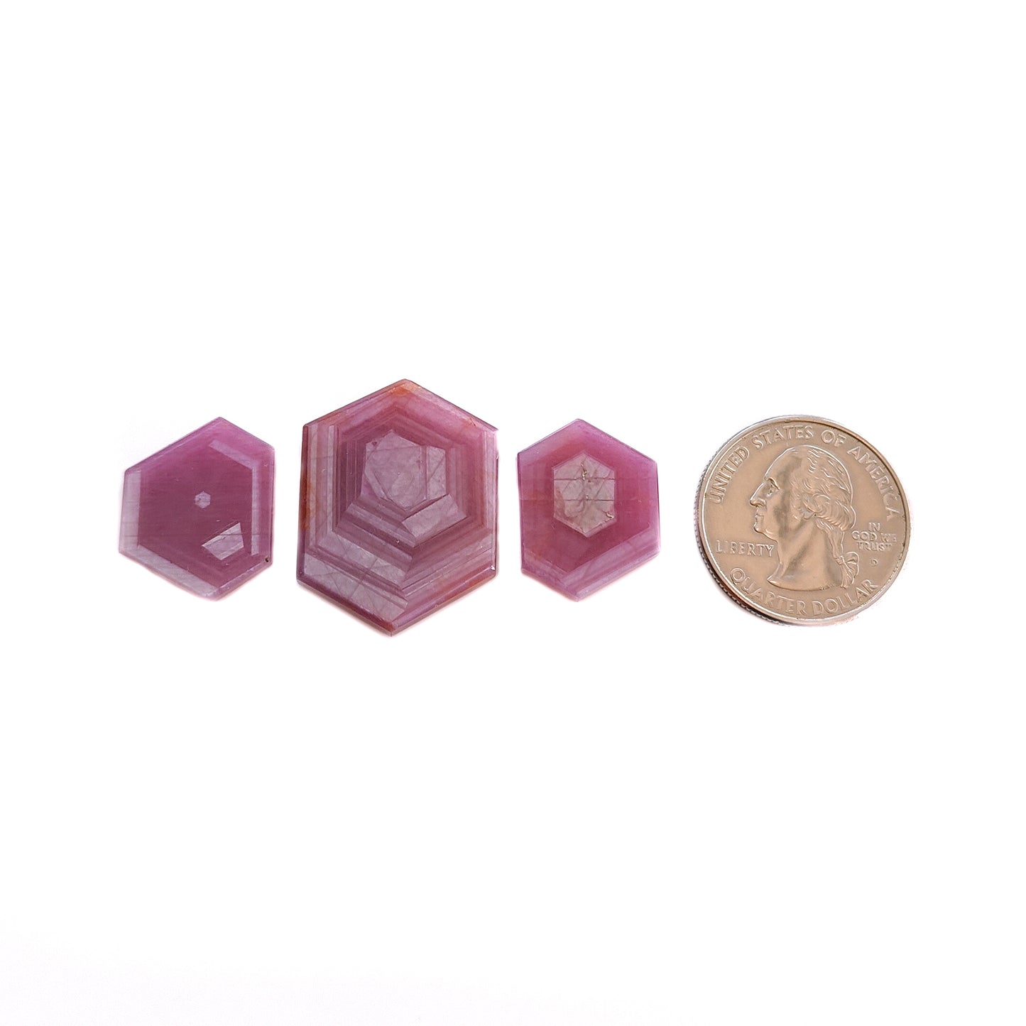 Rosemary Sapphire Gemstone Flat Slices : 68.38cts Natural Untreated Pink Sheen Sapphire Hexagon Shape 20*15mm - 28*21mm 3pcs