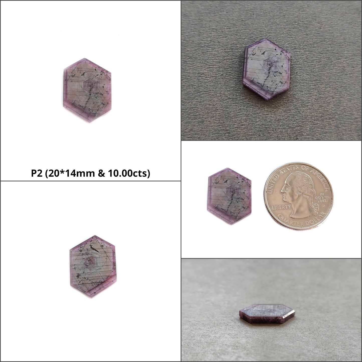 Sapphire Trapiche Flat Slices : Natural Untreated Raspberry Pink Sheen Sapphire Gemstone 6Ray Trapiche Hexagon Shape