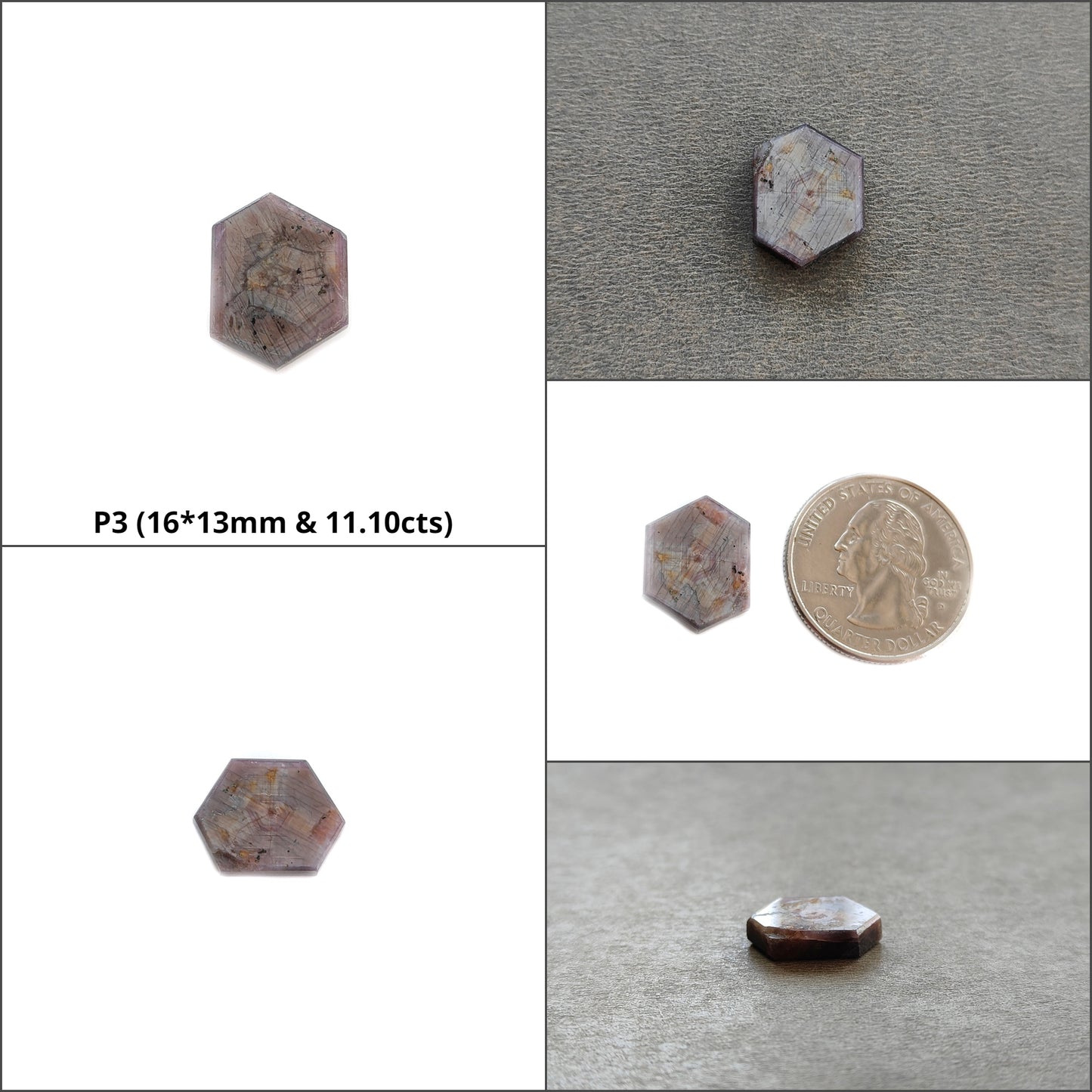 Sapphire Trapiche Flat Slices : Natural Untreated Raspberry Pink Sheen Sapphire Gemstone 6Ray Trapiche Hexagon Shape