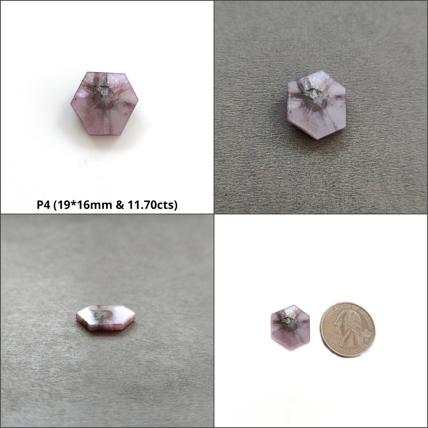 Sapphire Trapiche Flat Slices : Natural Untreated Raspberry Pink Sheen Sapphire Gemstone 6Ray Trapiche Hexagon Shape