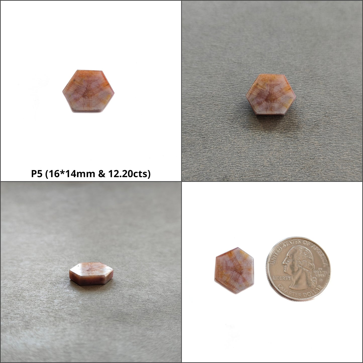 Sapphire Trapiche Flat Slices : Natural Untreated Raspberry Pink Sheen Sapphire Gemstone 6Ray Trapiche Hexagon Shape