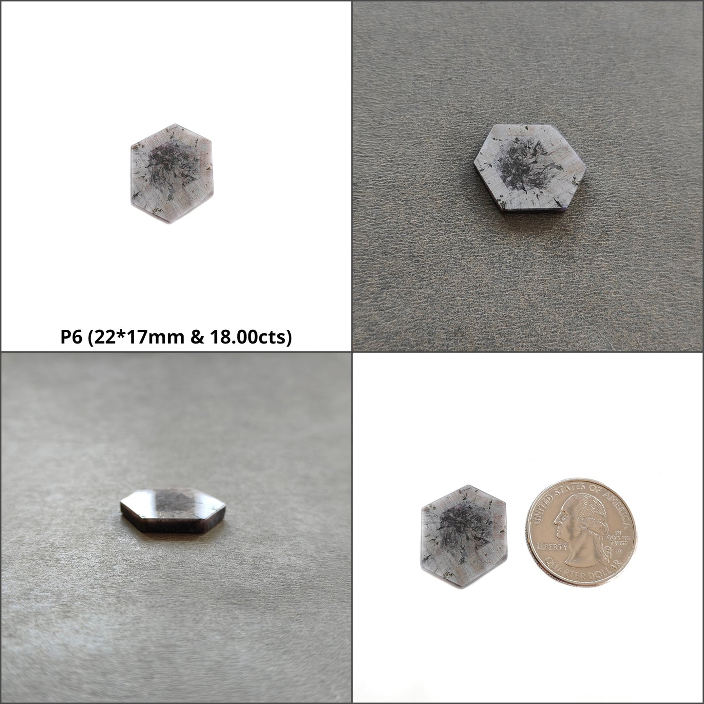 Sapphire Trapiche Flat Slices : Natural Untreated Raspberry Pink Sheen Sapphire Gemstone 6Ray Trapiche Hexagon Shape